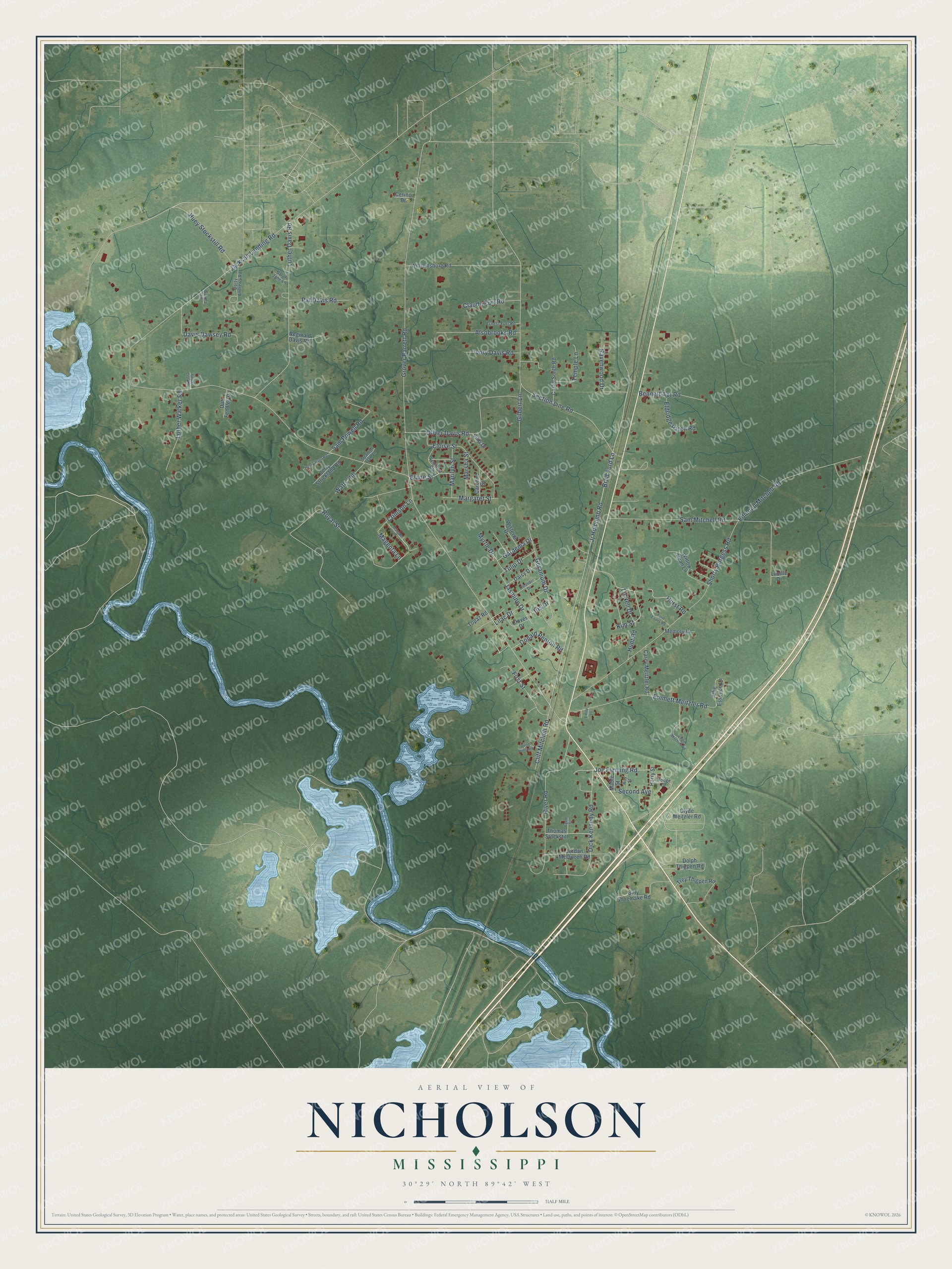 Watermarked full-map preview of Nicholson, Mississippi