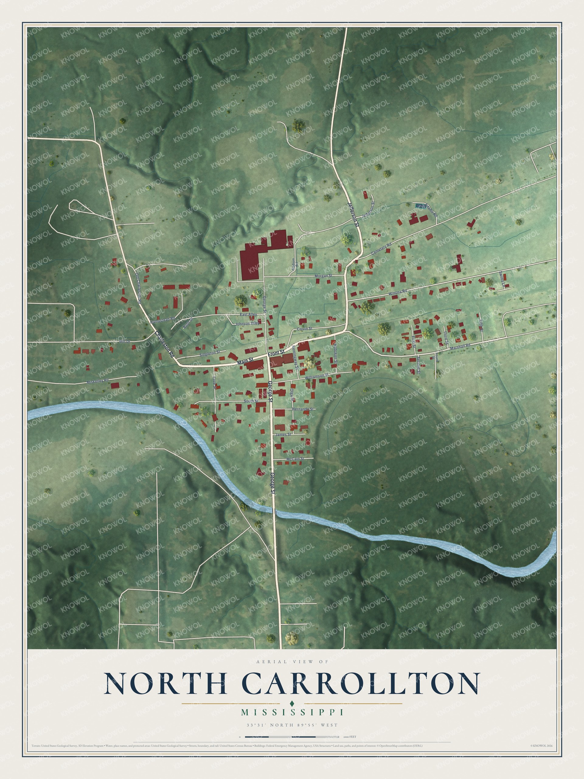 Watermarked full-map preview of North Carrollton, Mississippi
