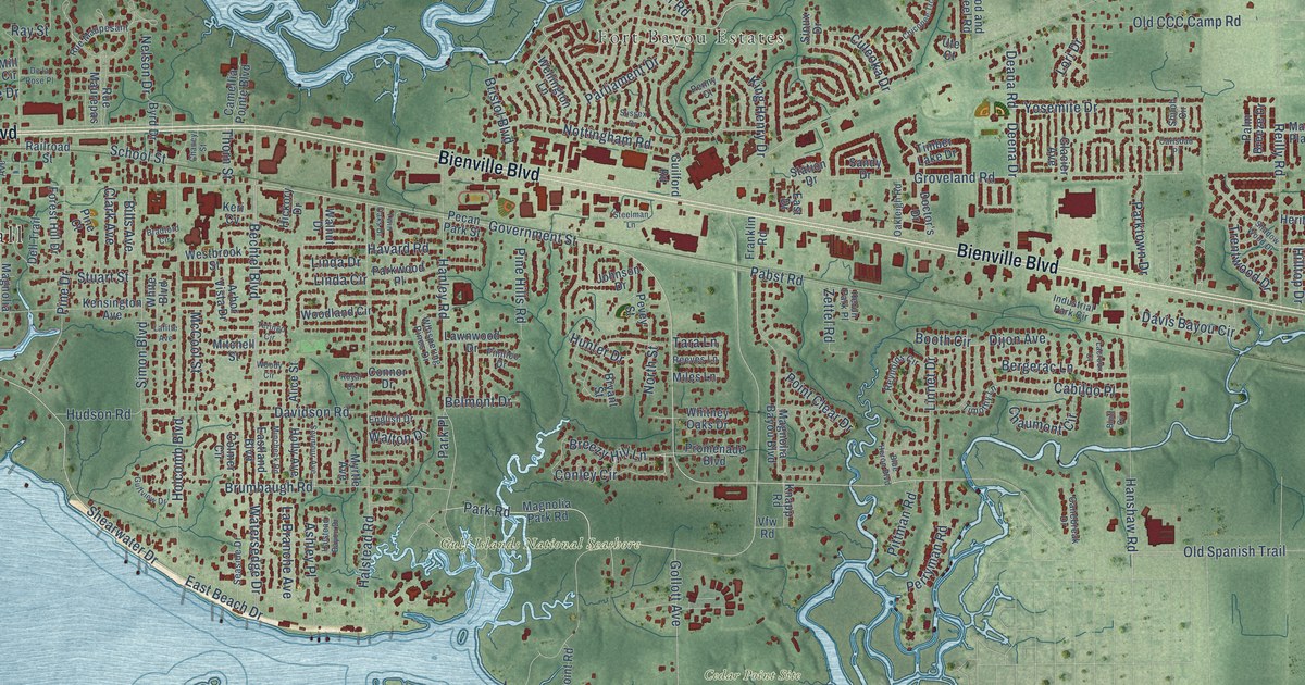 Map of Ocean Springs, Mississippi in 2026