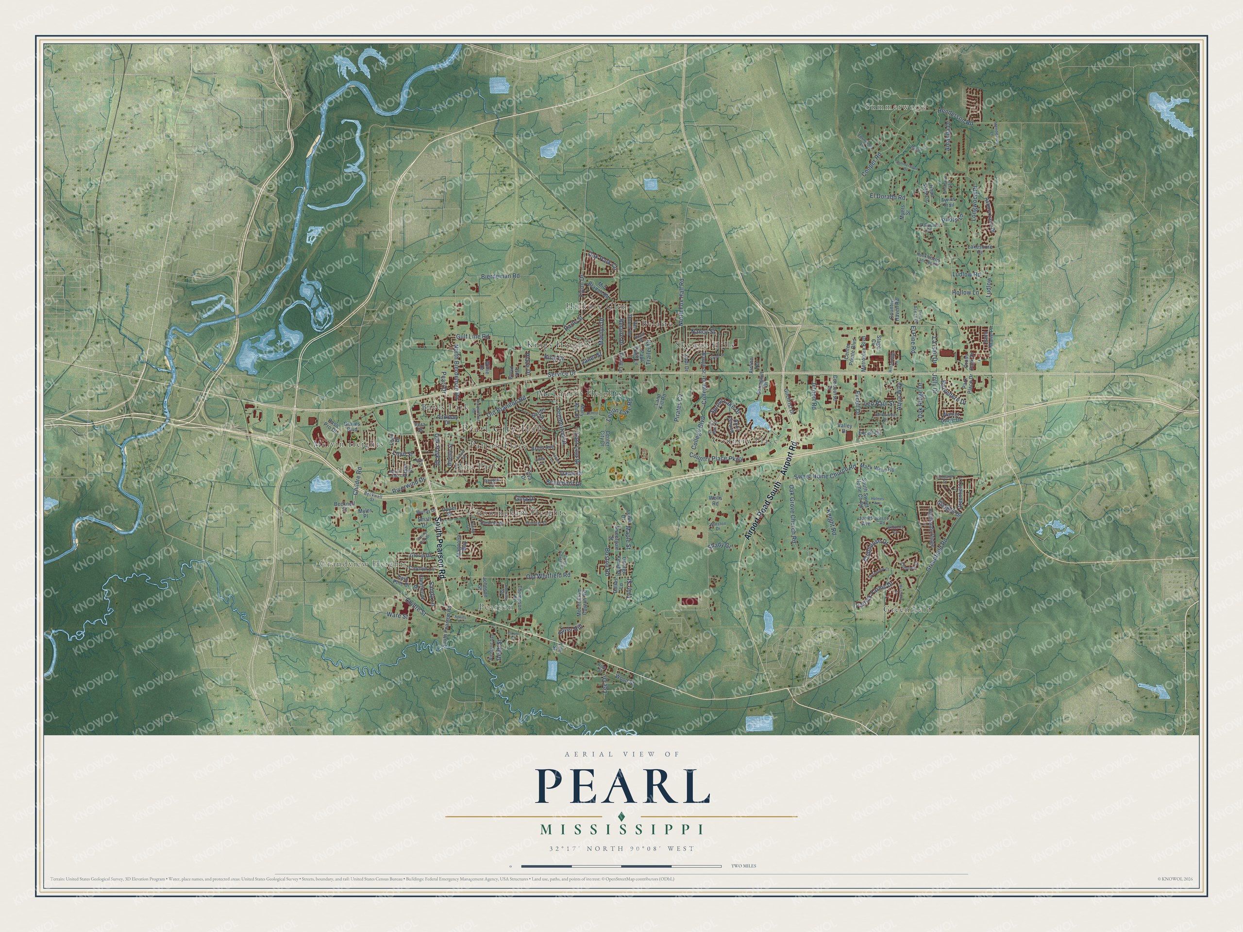 Watermarked full-map preview of Pearl, Mississippi