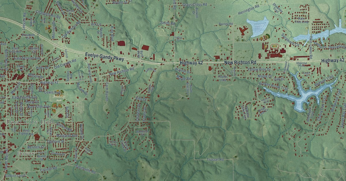 Map of Petal, Mississippi in 2026