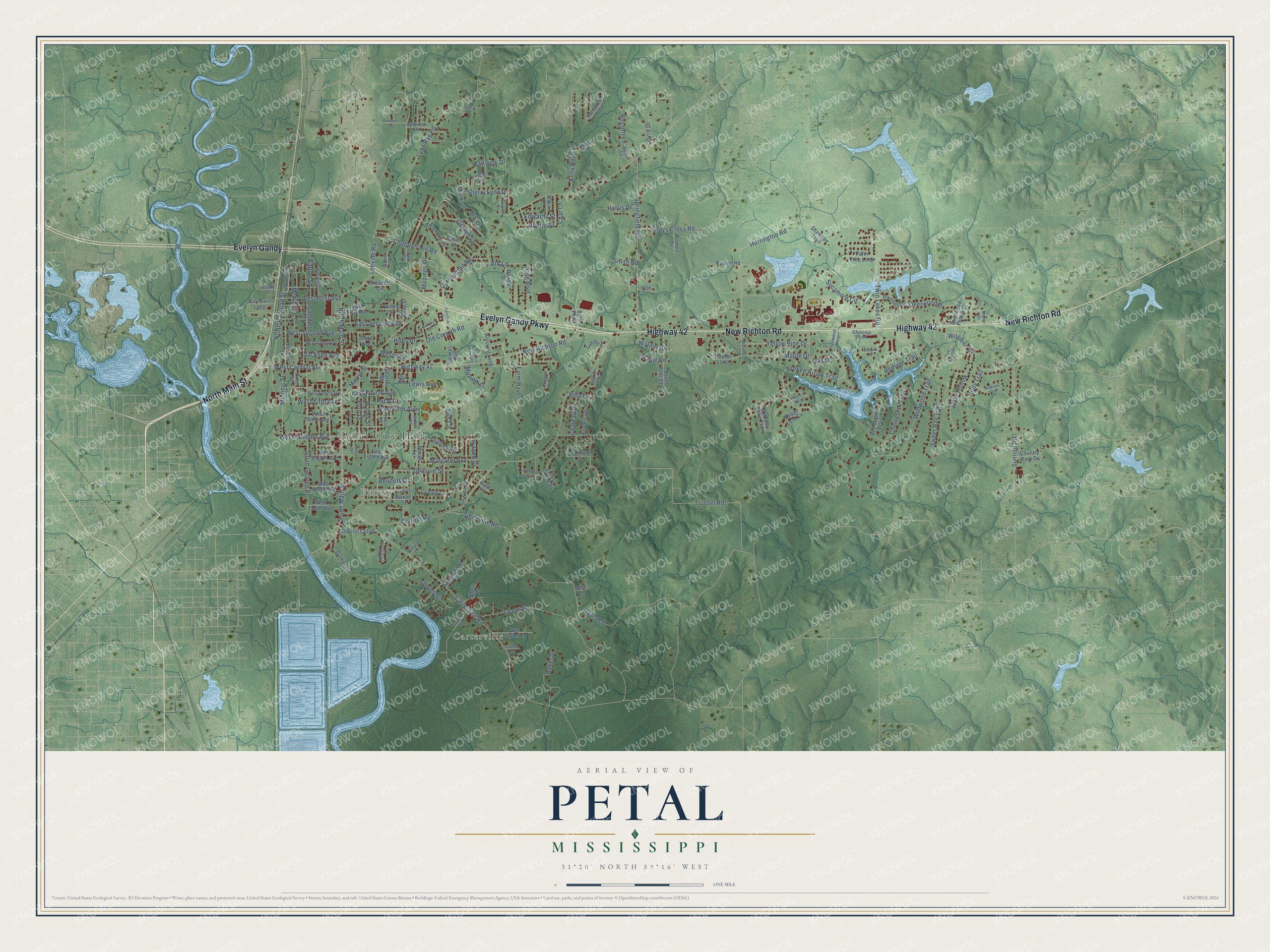 Watermarked full-map preview of Petal, Mississippi