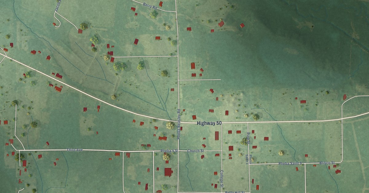 Map of Pheba, Mississippi in 2026