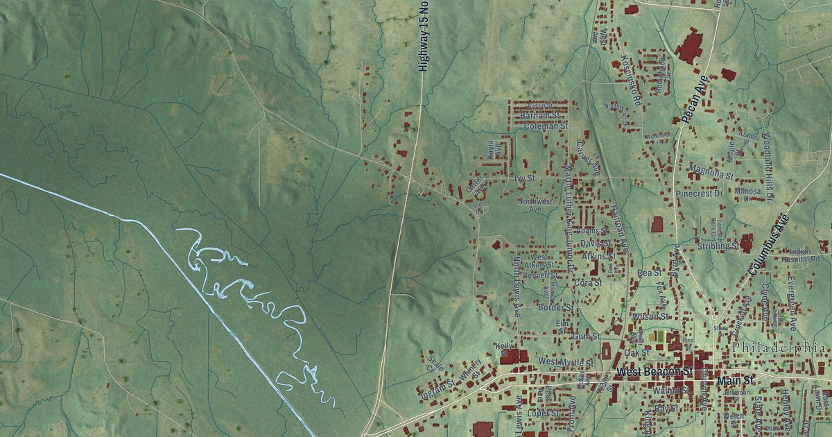 Map of Philadelphia, Mississippi in 2026