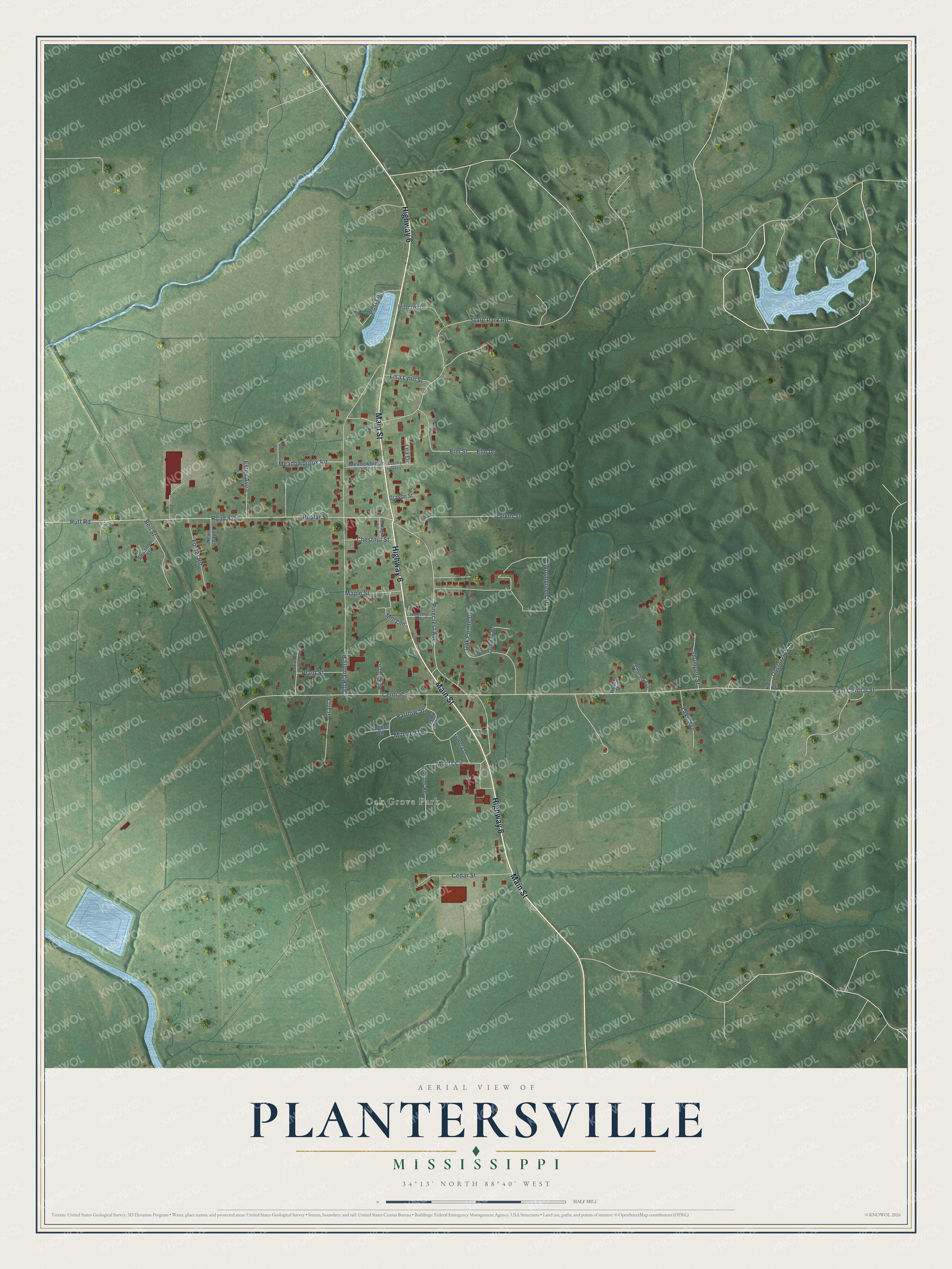 Watermarked full-map preview of Plantersville, Mississippi