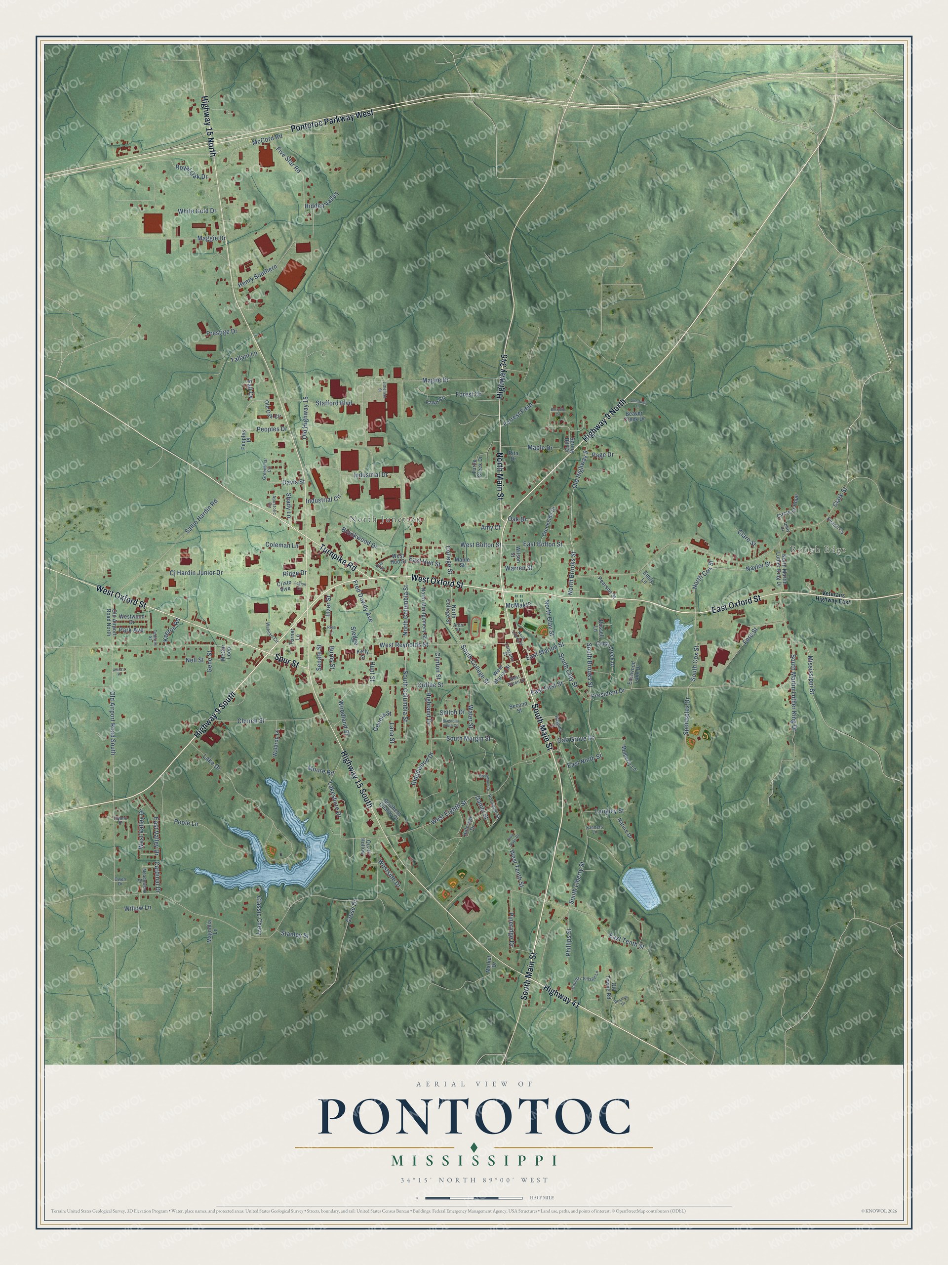 Watermarked full-map preview of Pontotoc, Mississippi