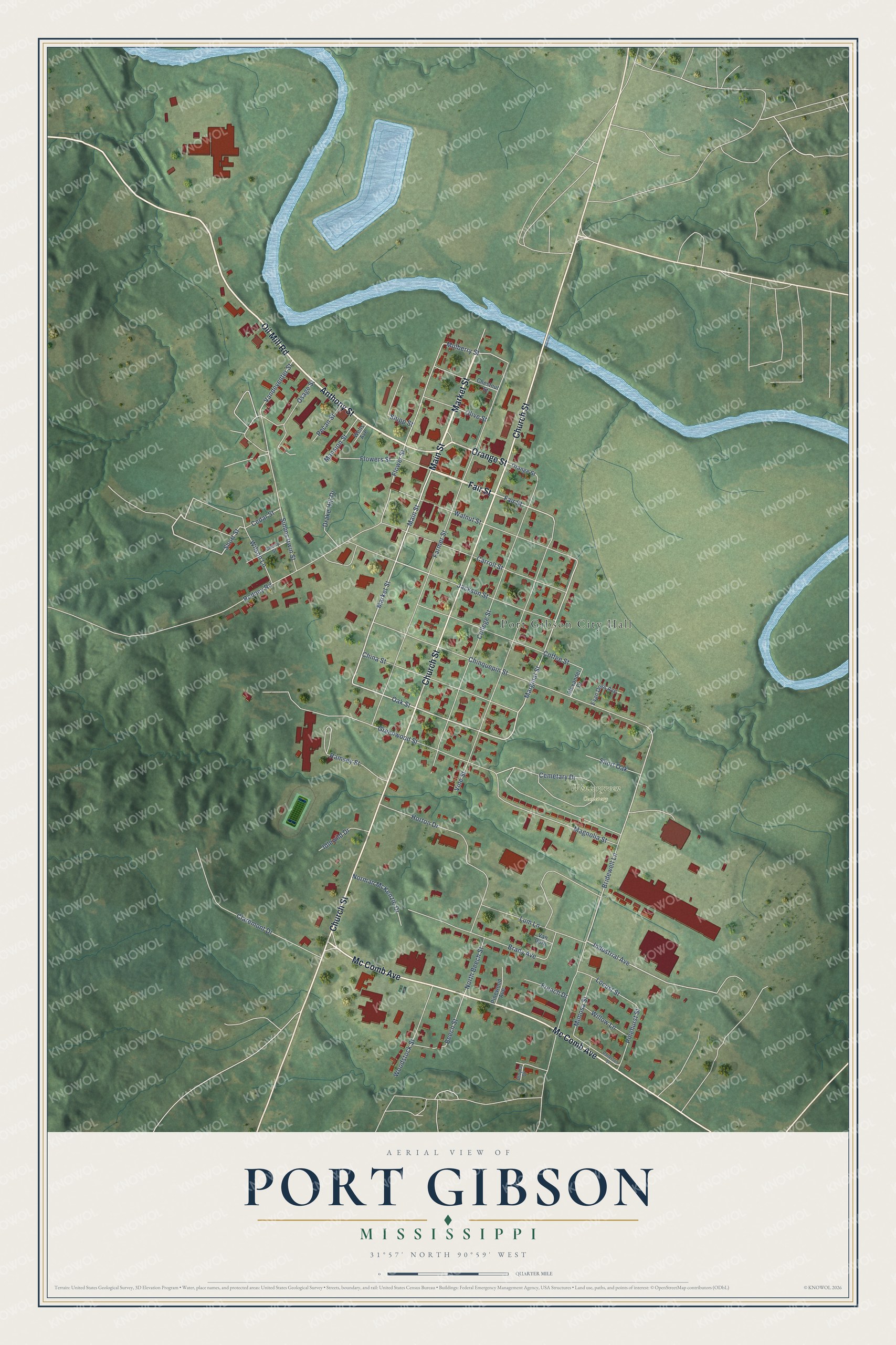 Watermarked full-map preview of Port Gibson, Mississippi