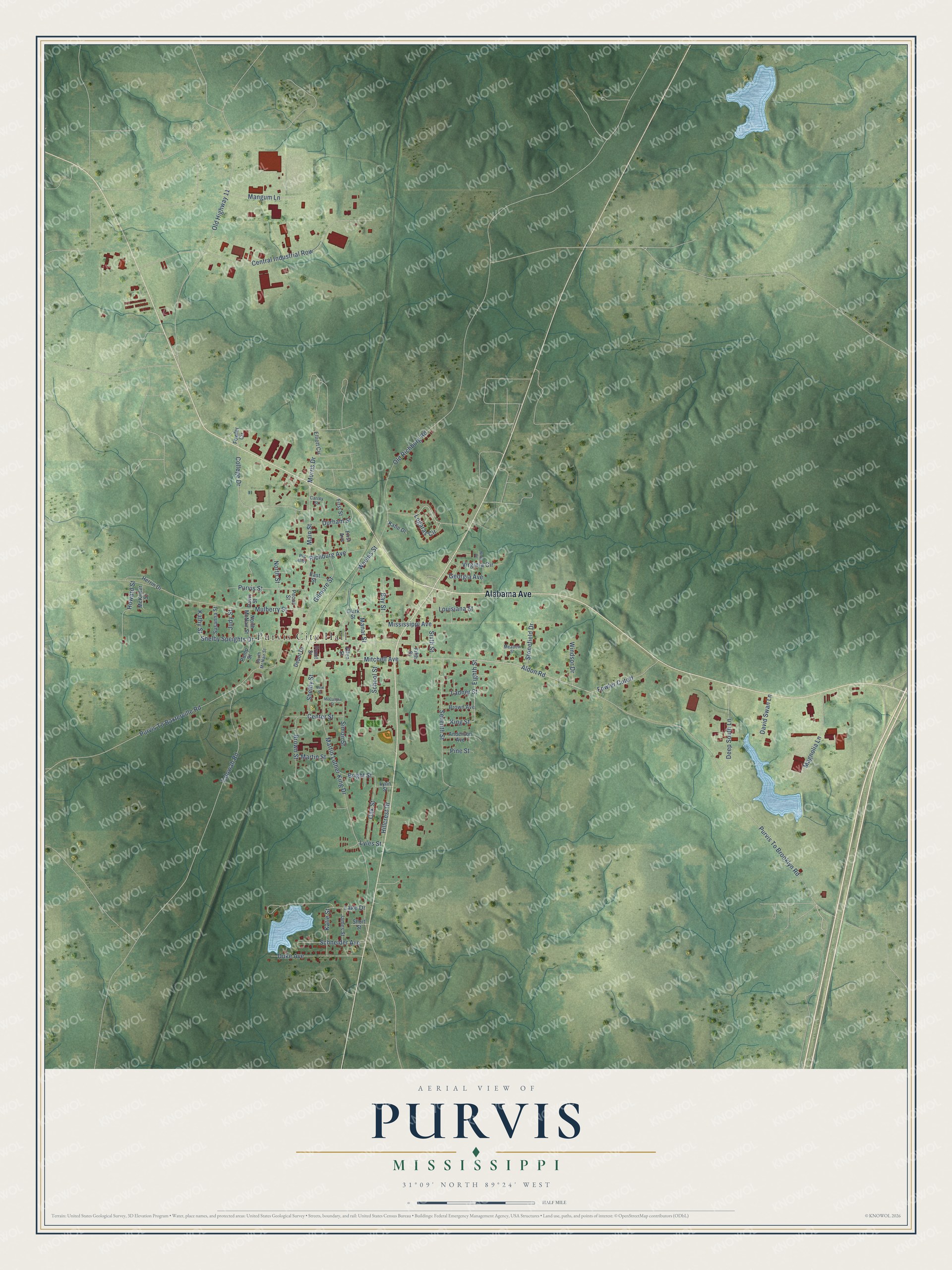 Watermarked full-map preview of Purvis, Mississippi