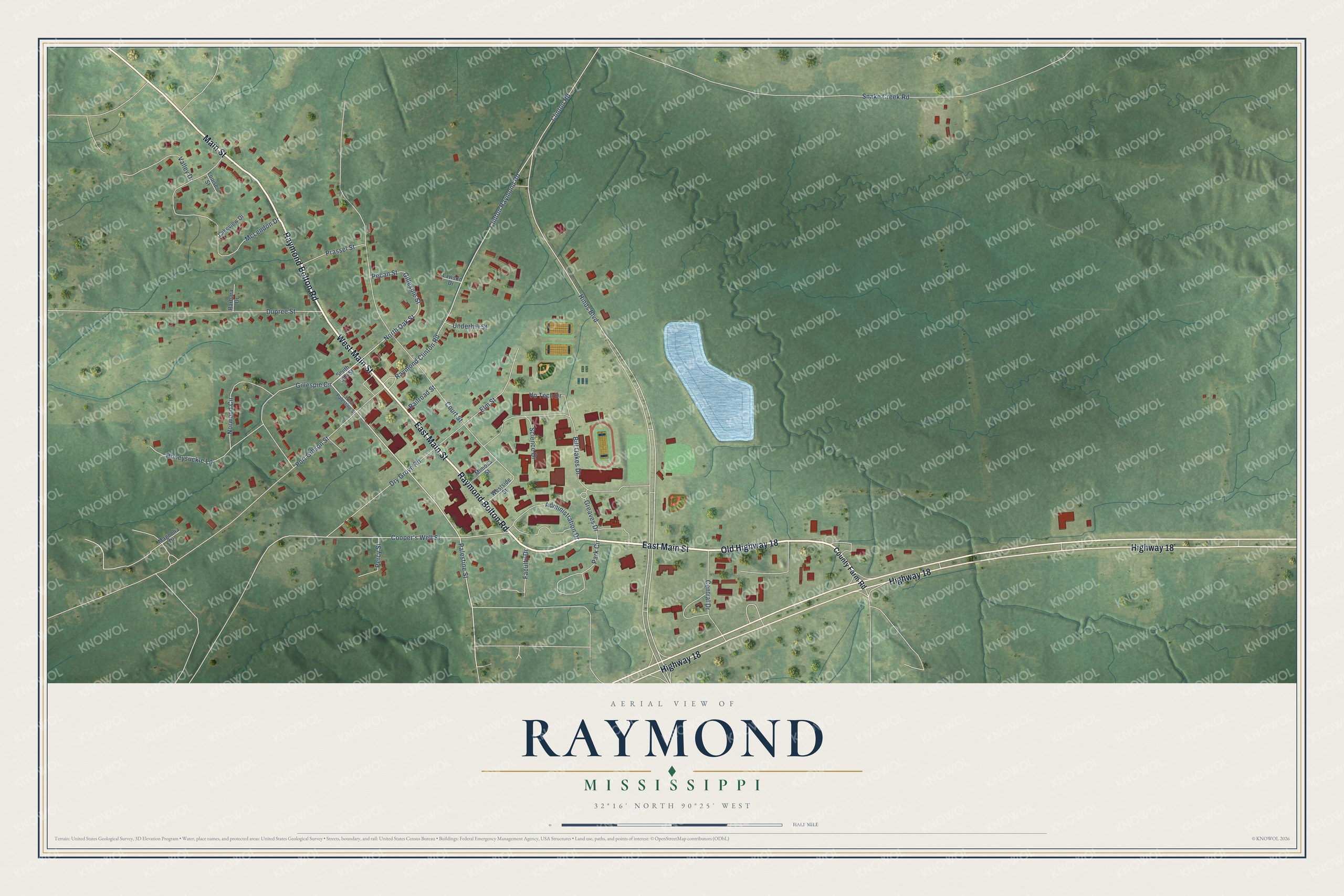 Watermarked full-map preview of Raymond, Mississippi