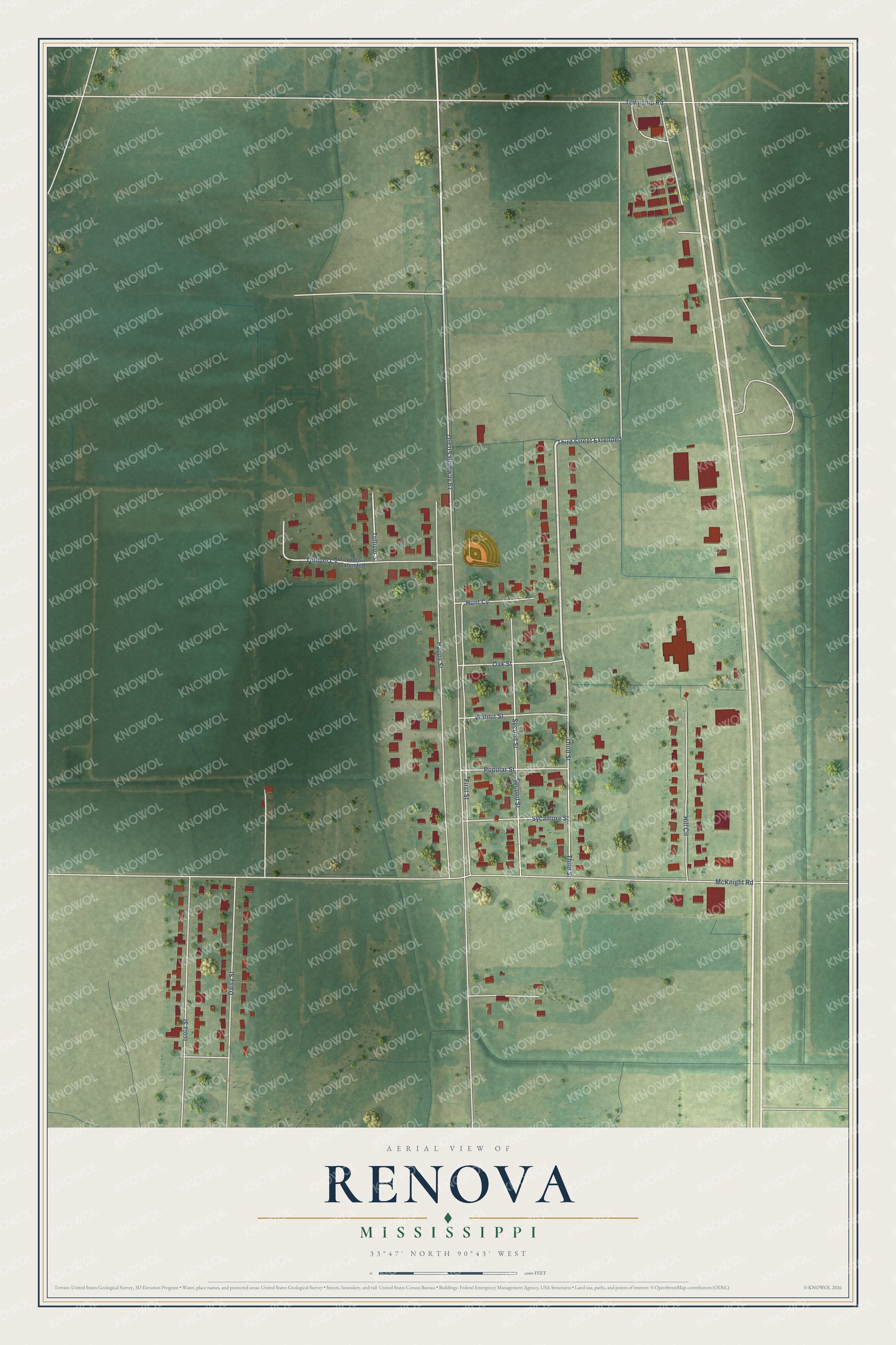 Watermarked full-map preview of Renova, Mississippi