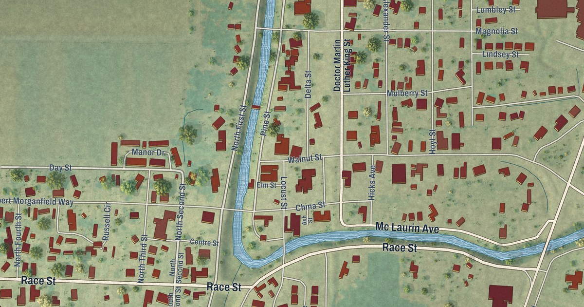 Map of Rolling Fork, Mississippi in 2026