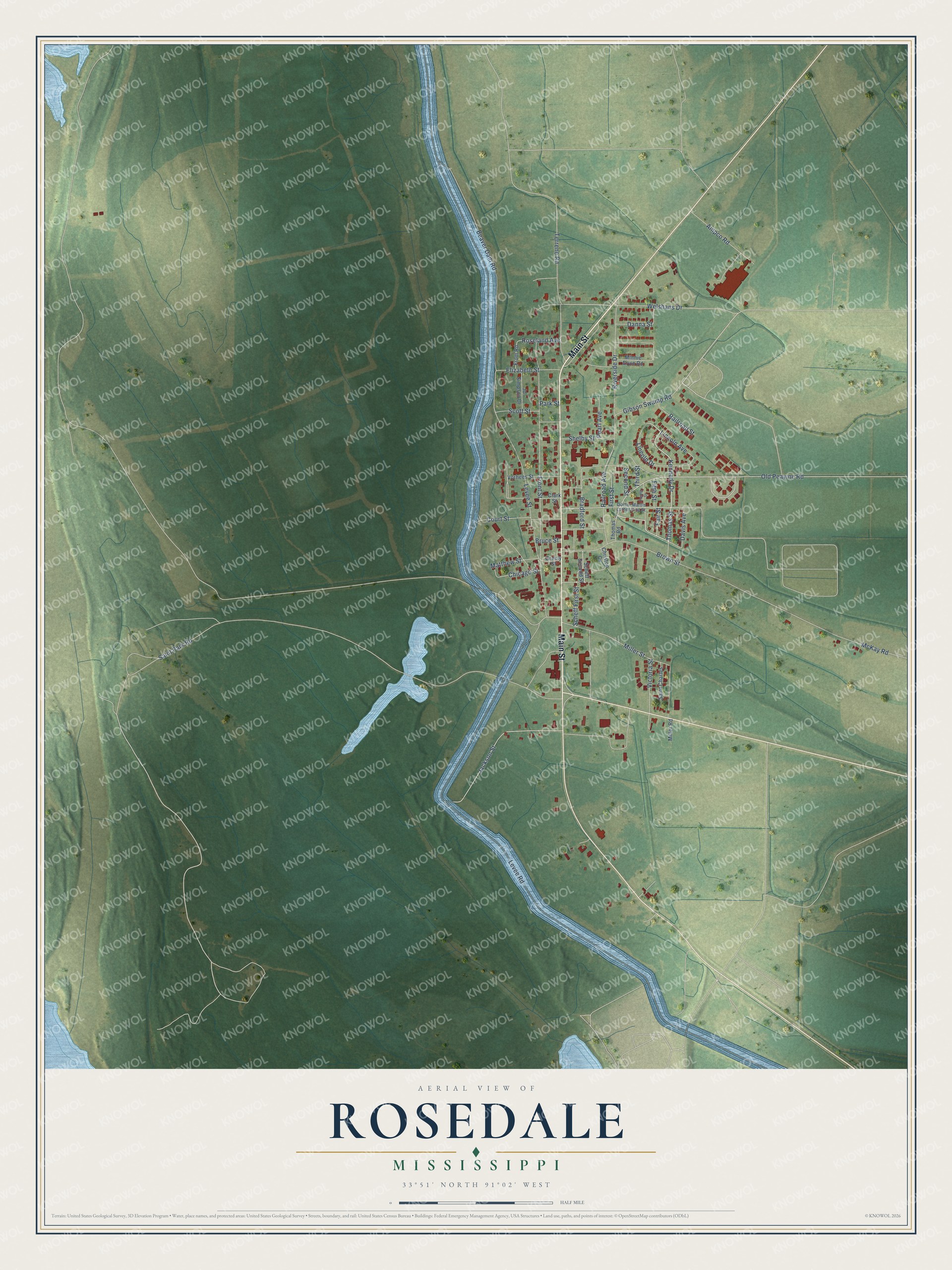 Watermarked full-map preview of Rosedale, Mississippi