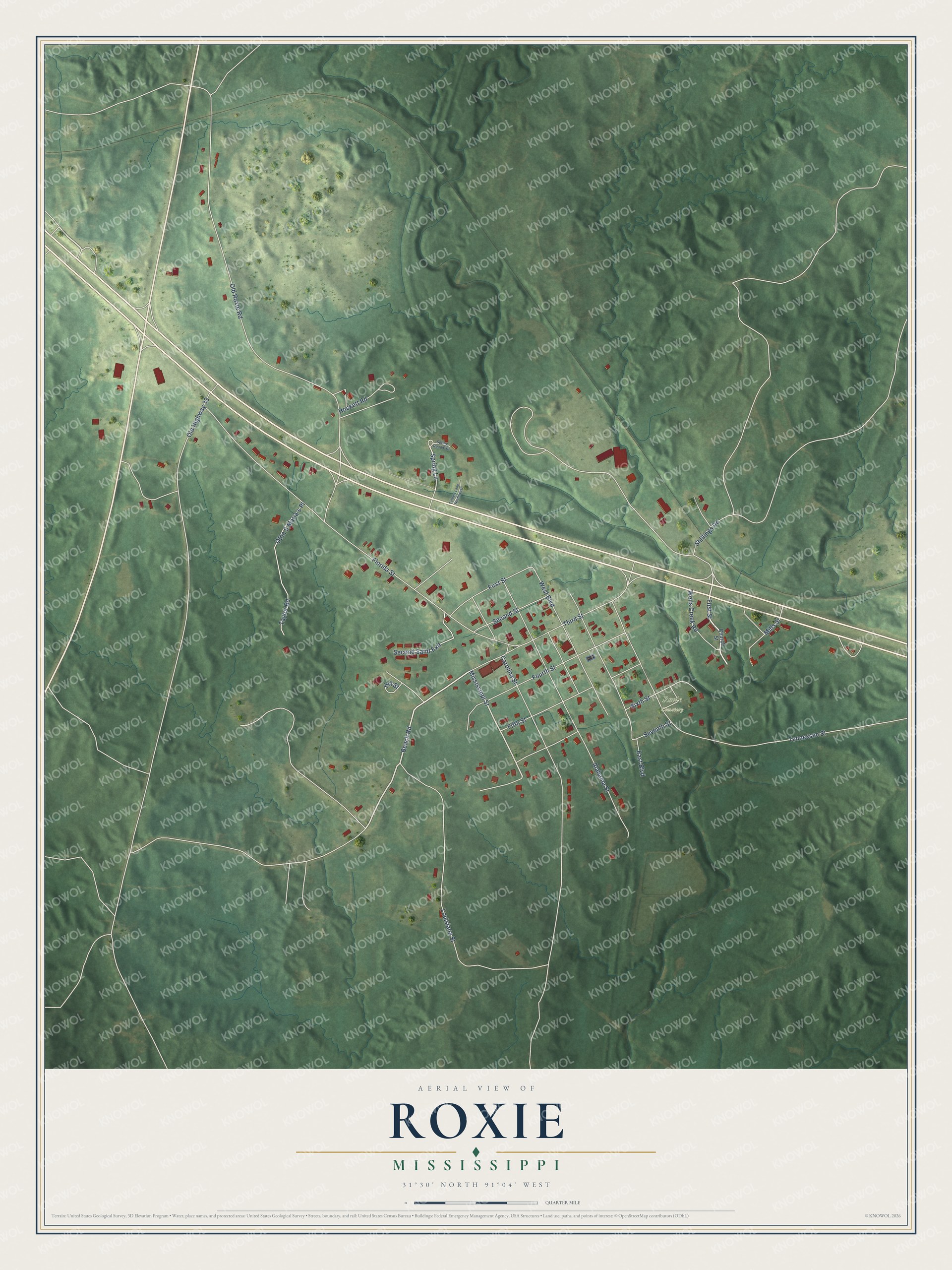 Watermarked full-map preview of Roxie, Mississippi