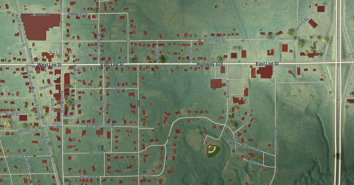 Map of Sardis, Mississippi in 2026