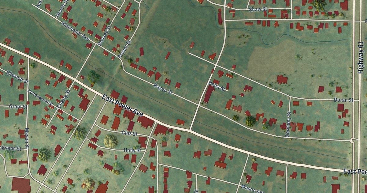 Map of Shaw, Mississippi in 2026