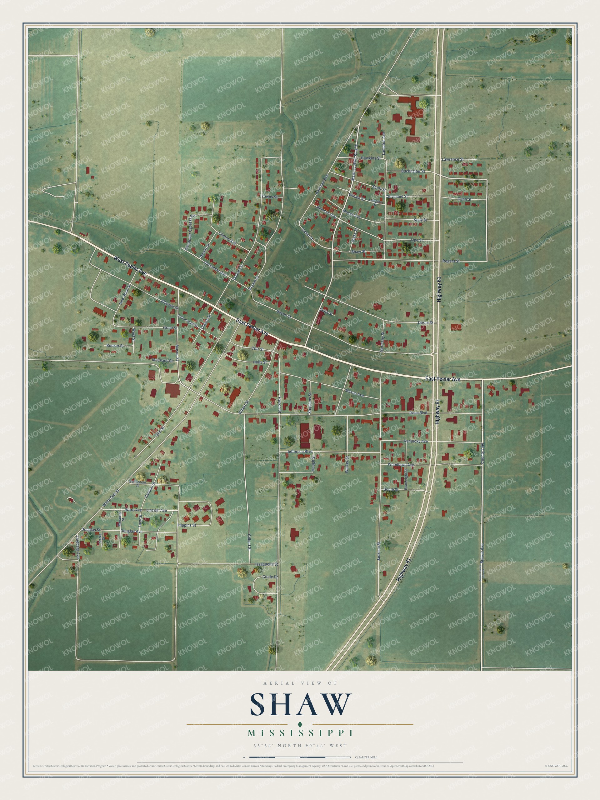 Watermarked full-map preview of Shaw, Mississippi