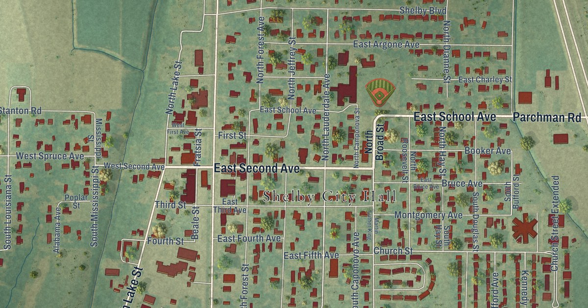 Map of Shelby, Mississippi in 2026