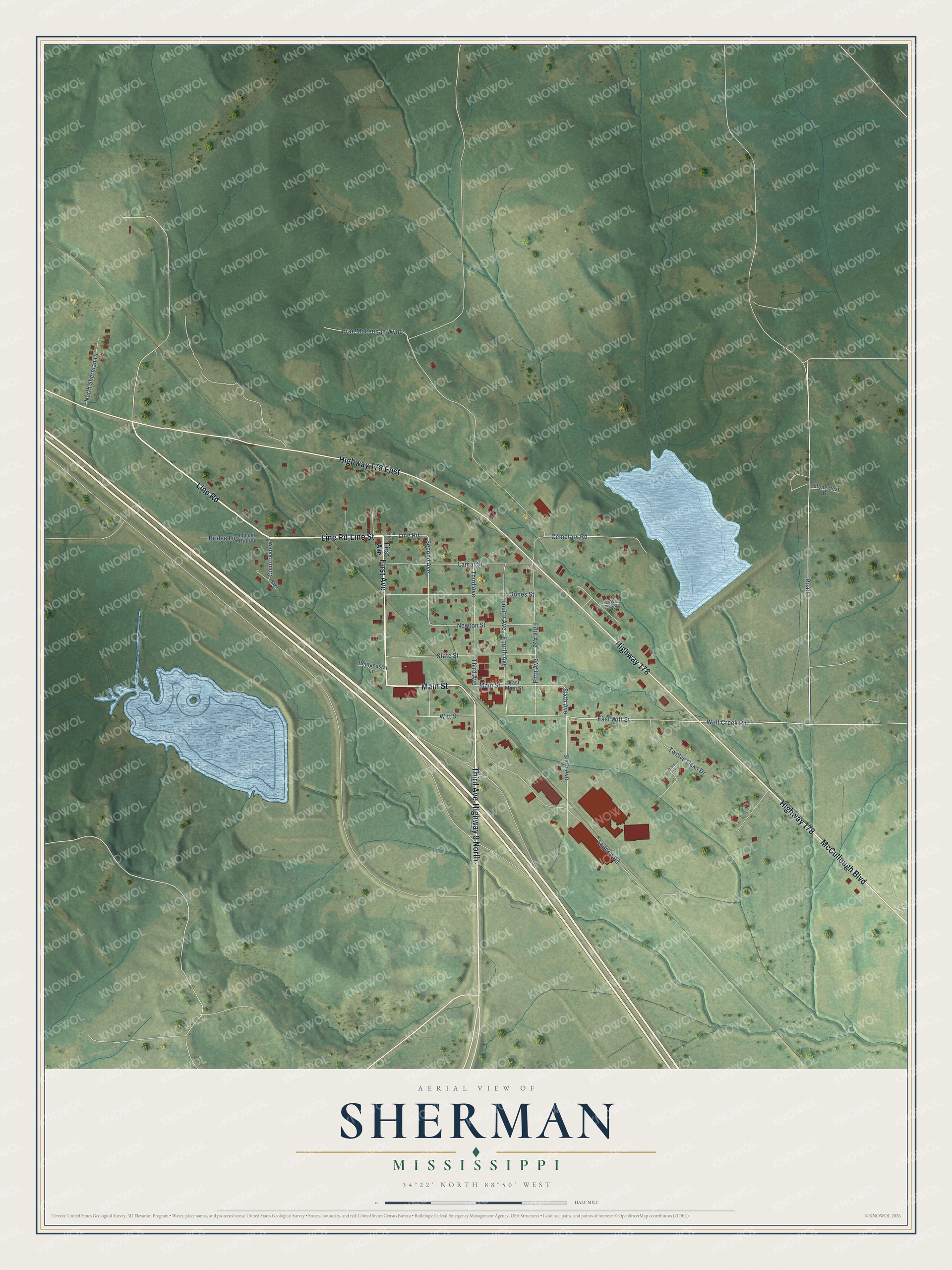 Watermarked full-map preview of Sherman, Mississippi