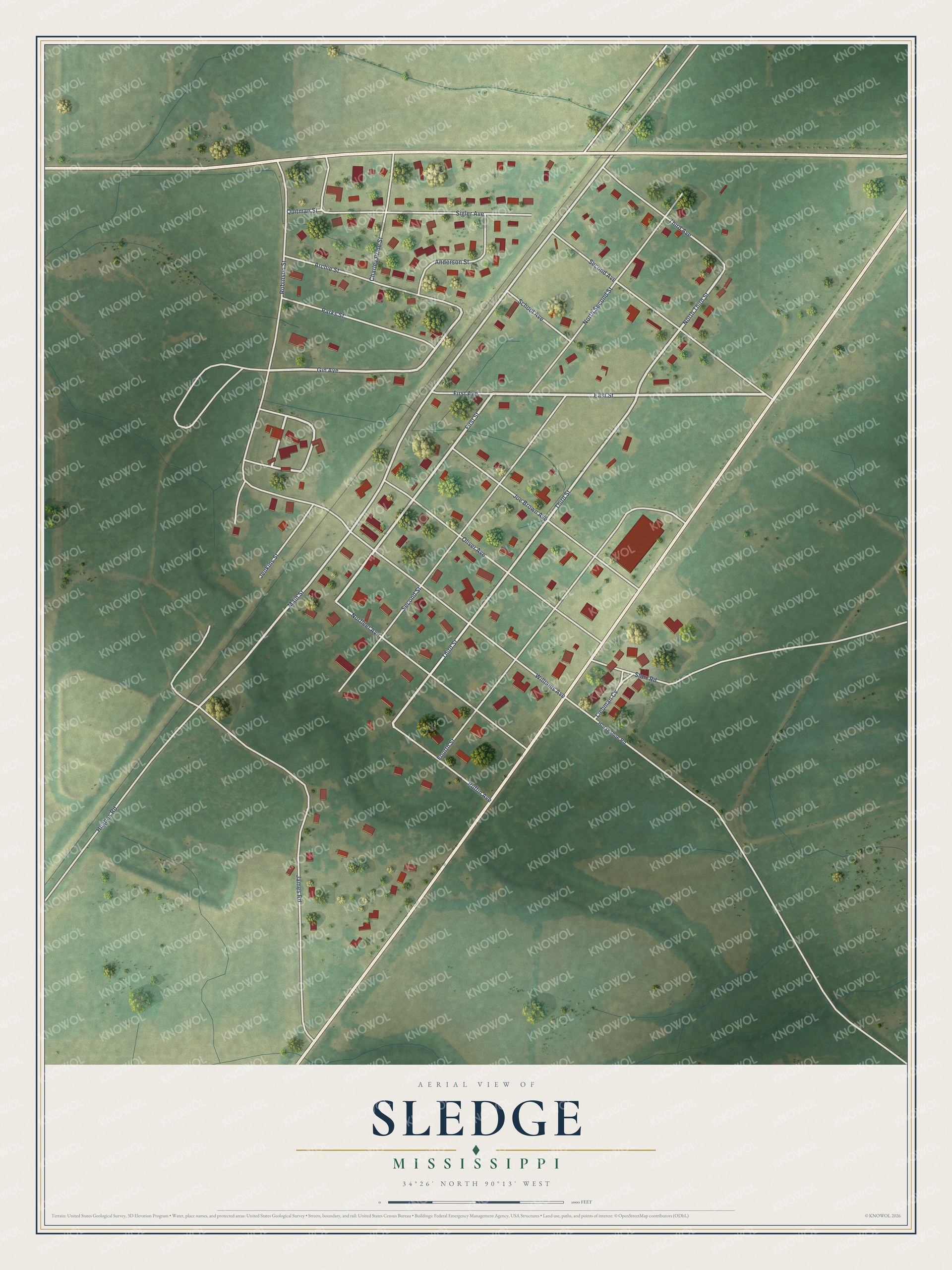 Watermarked full-map preview of Sledge, Mississippi
