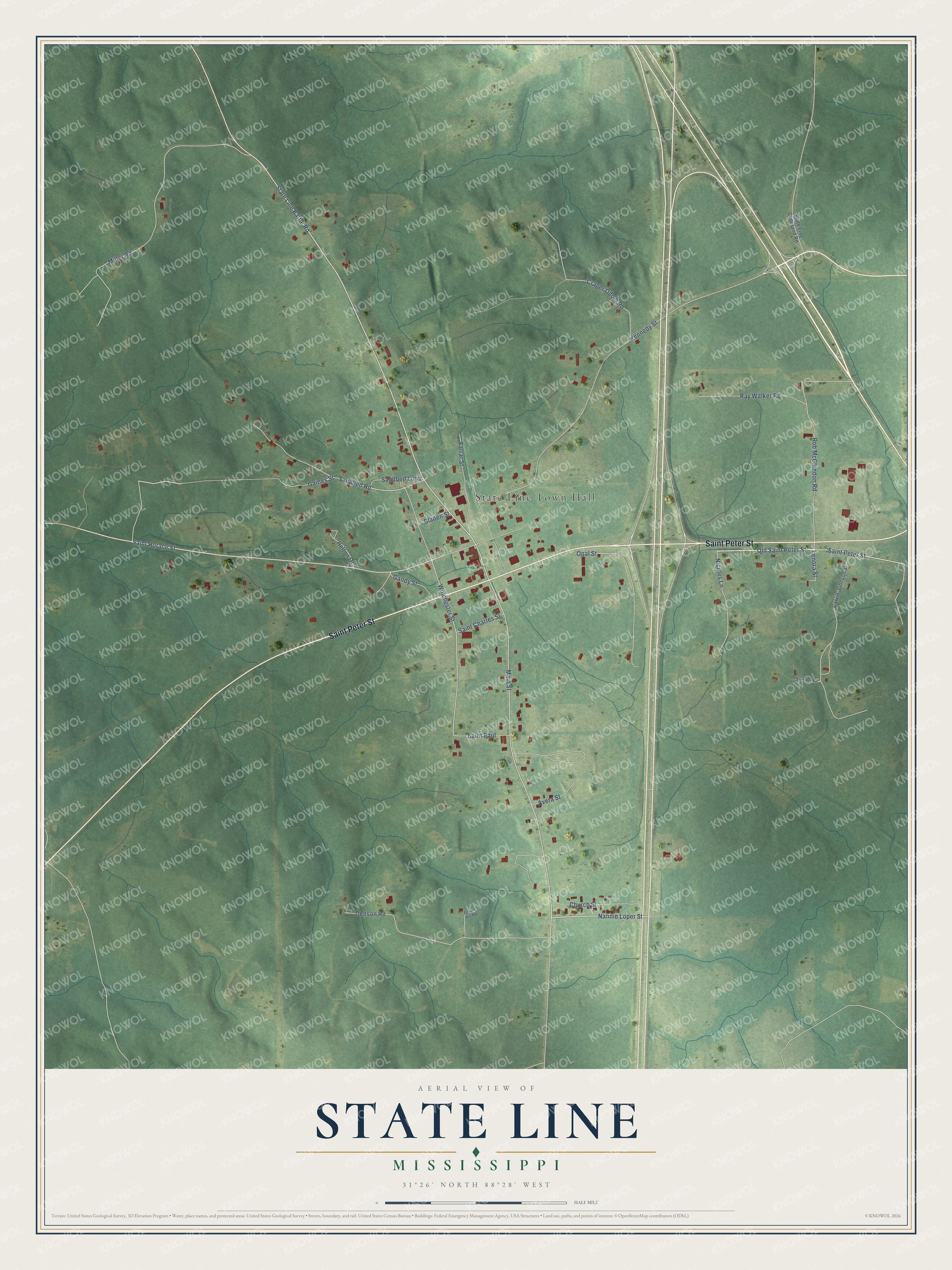 Watermarked full-map preview of State Line, Mississippi