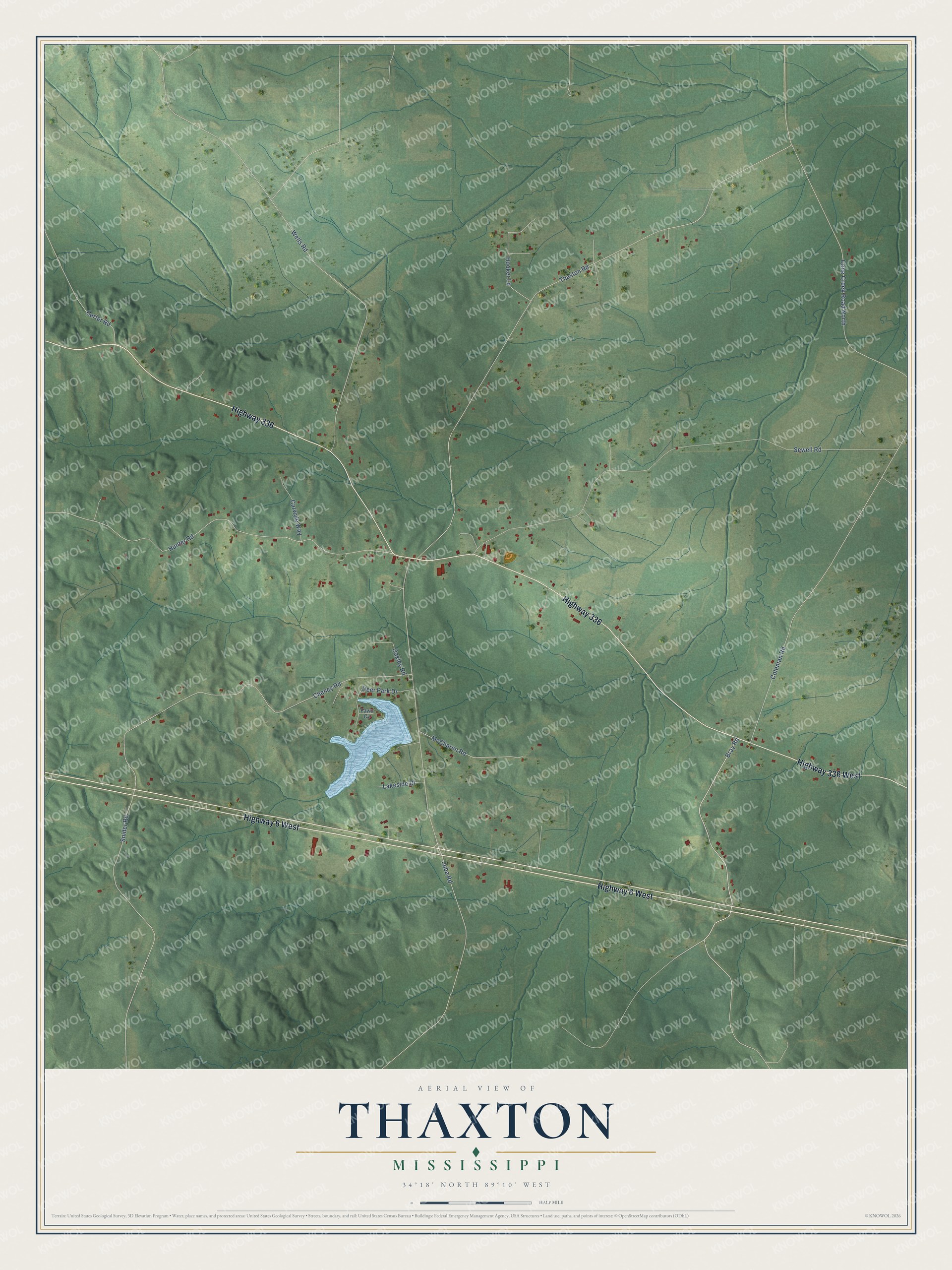 Watermarked full-map preview of Thaxton, Mississippi