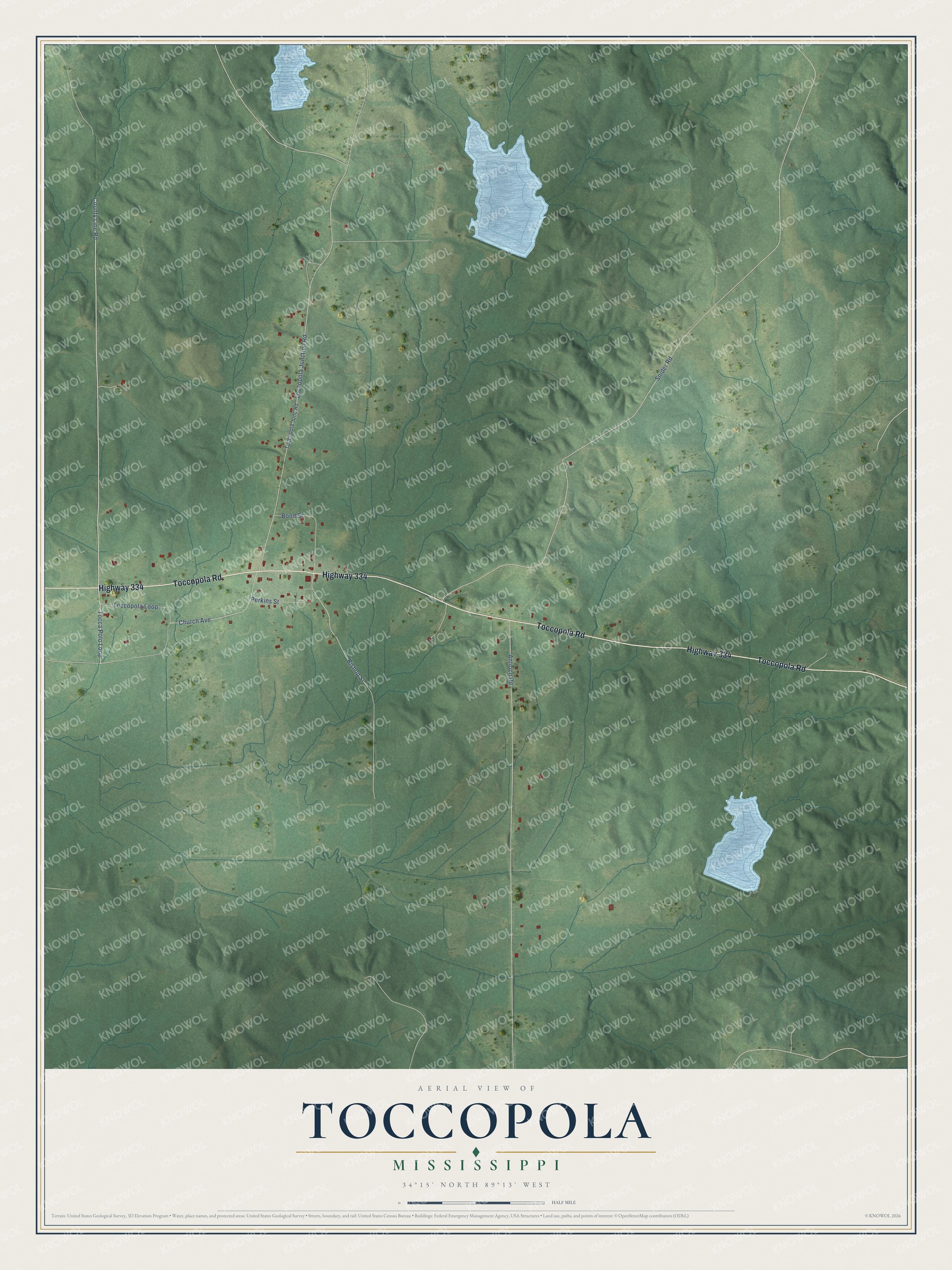 Watermarked full-map preview of Toccopola, Mississippi
