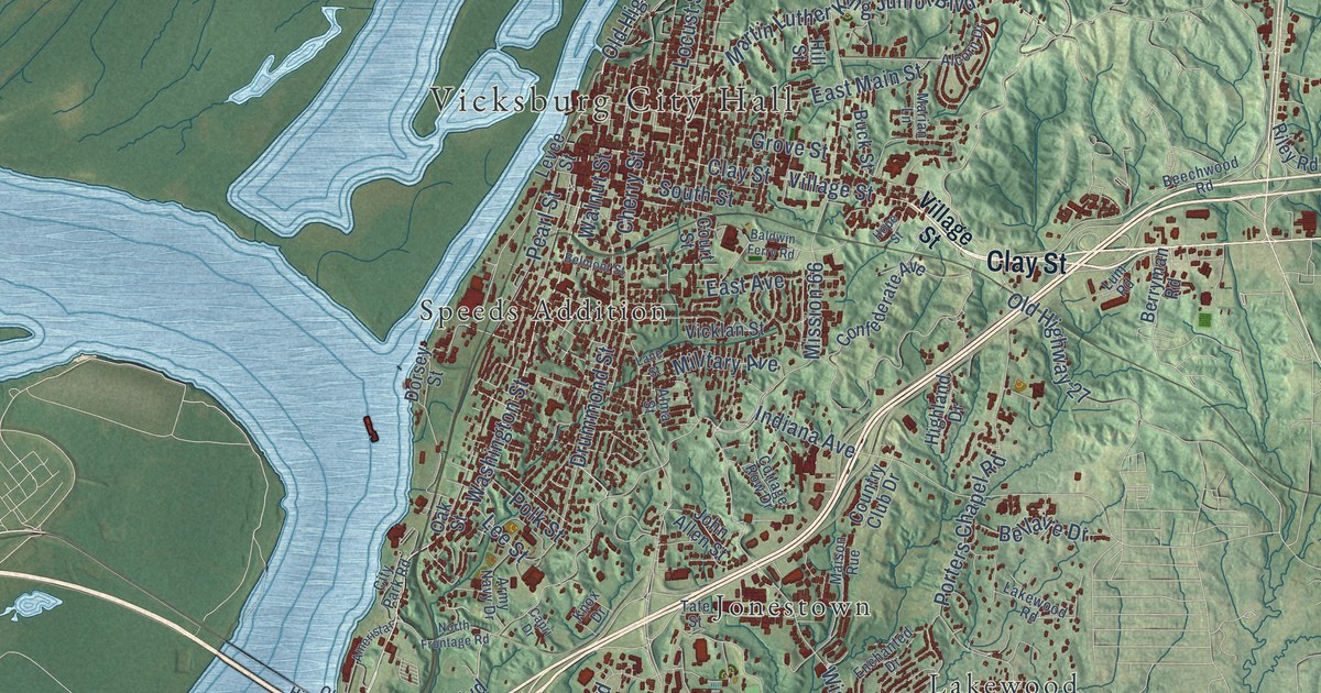 Map of Vicksburg, Mississippi in 2026