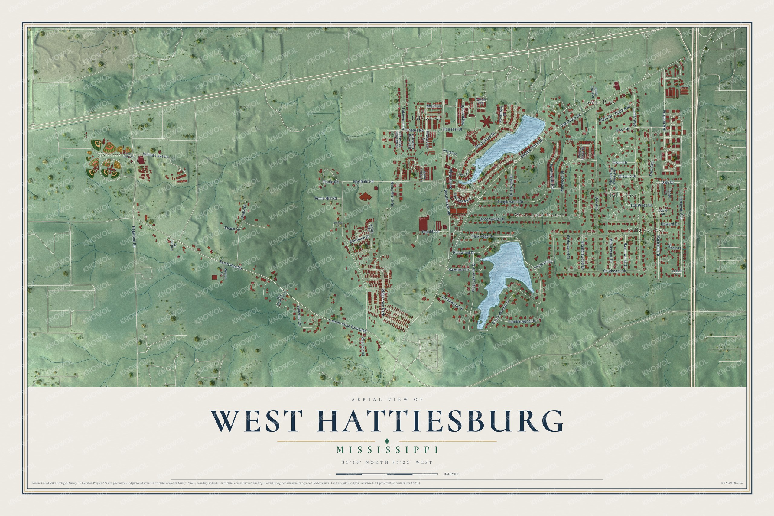 Watermarked full-map preview of West Hattiesburg, Mississippi