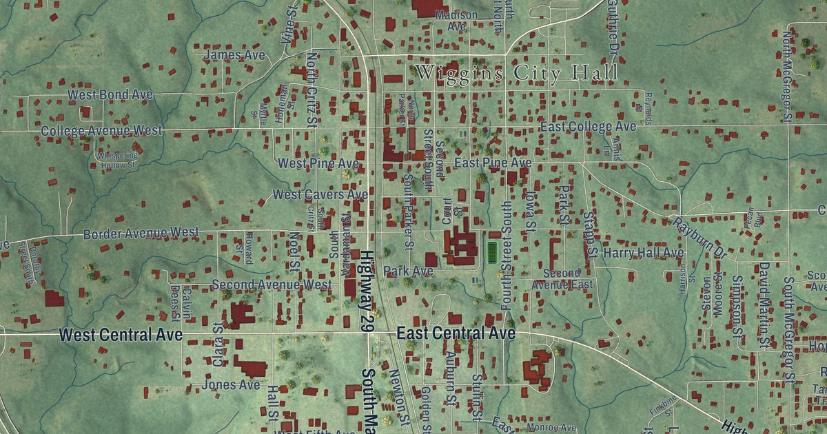Map of Wiggins, Mississippi in 2026