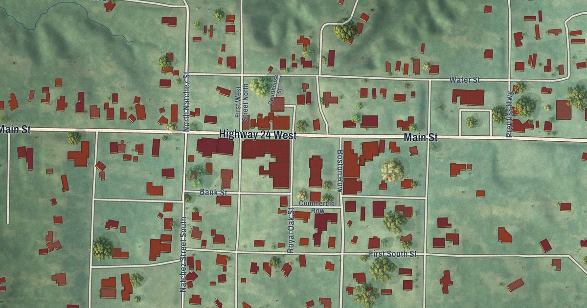 Map of Woodville, Mississippi in 2026