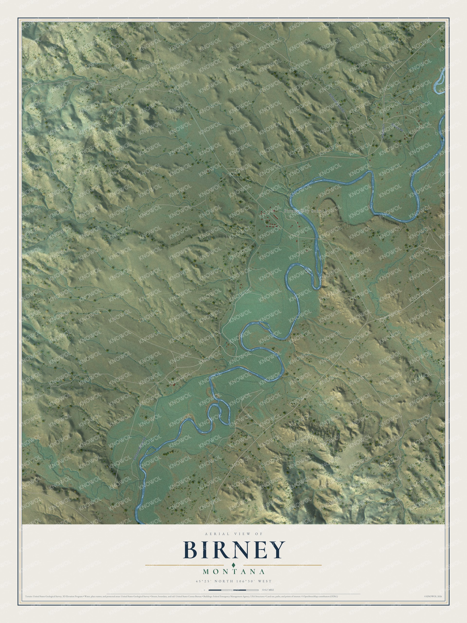 Watermarked full-map preview of Birney, Montana