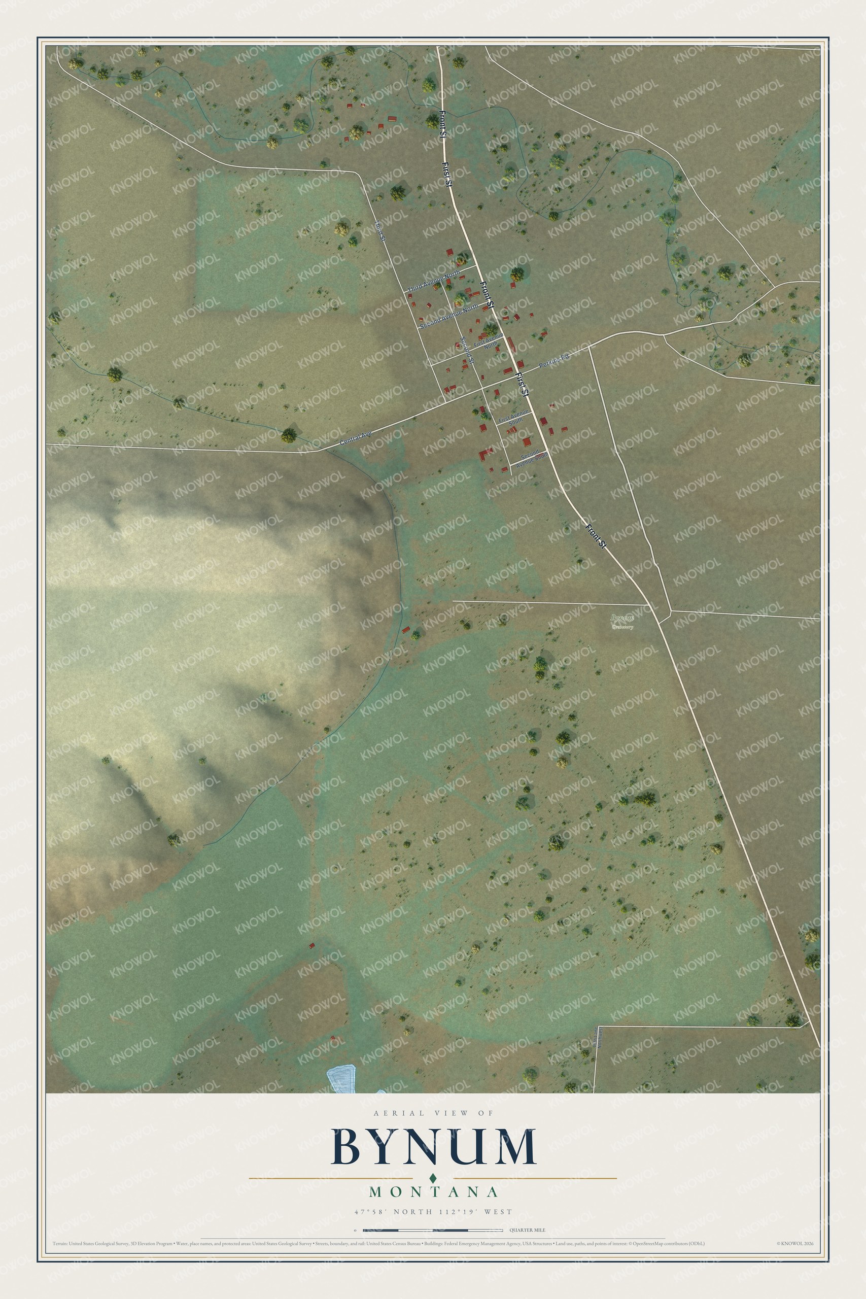 Watermarked full-map preview of Bynum, Montana