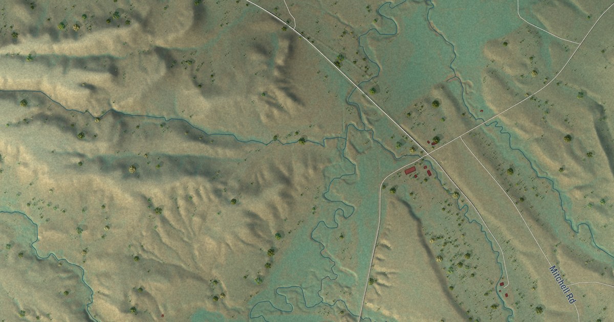 Close-up of streets and buildings in Cleveland, Montana