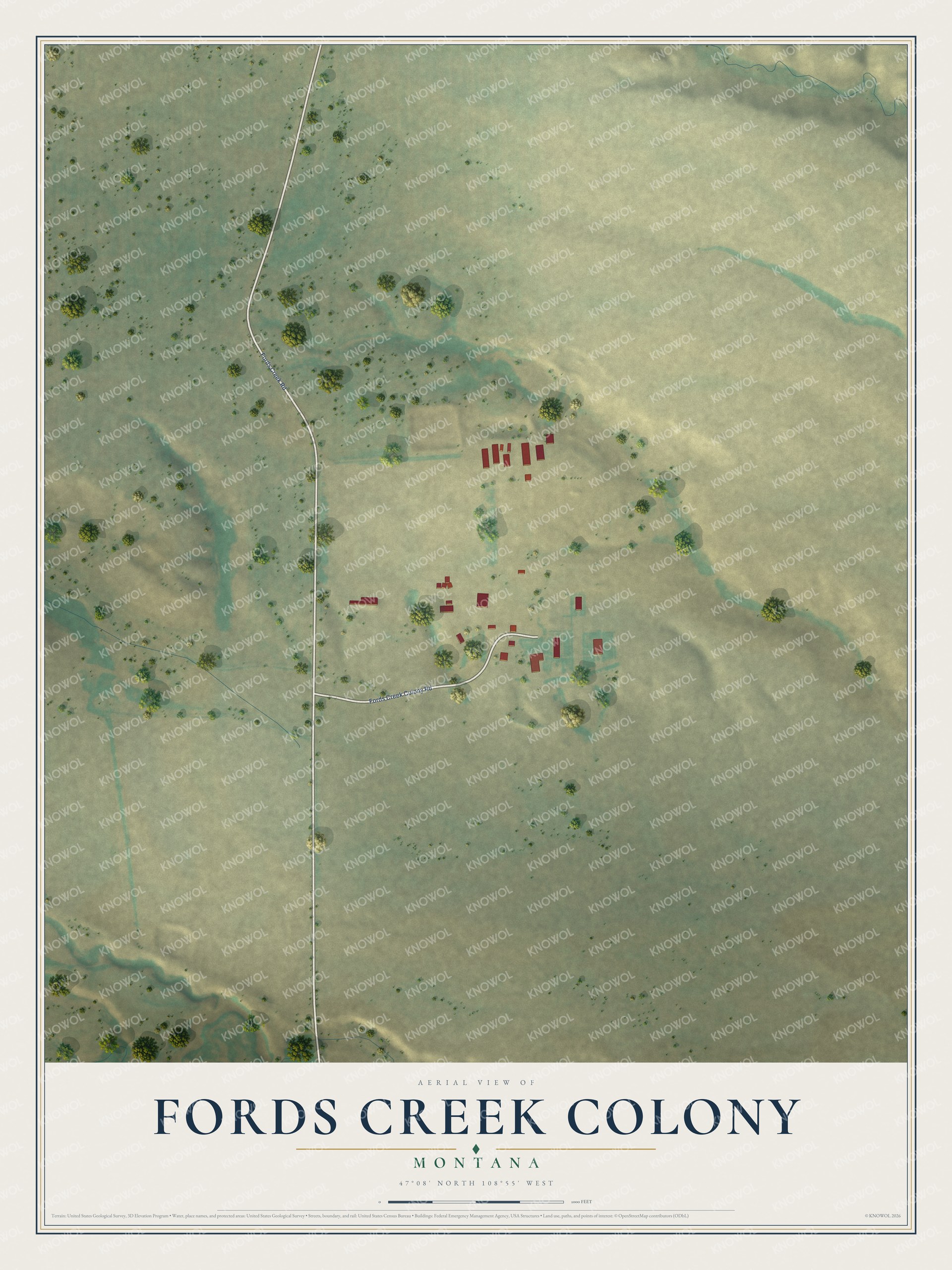 Watermarked full-map preview of Fords Creek Colony, Montana
