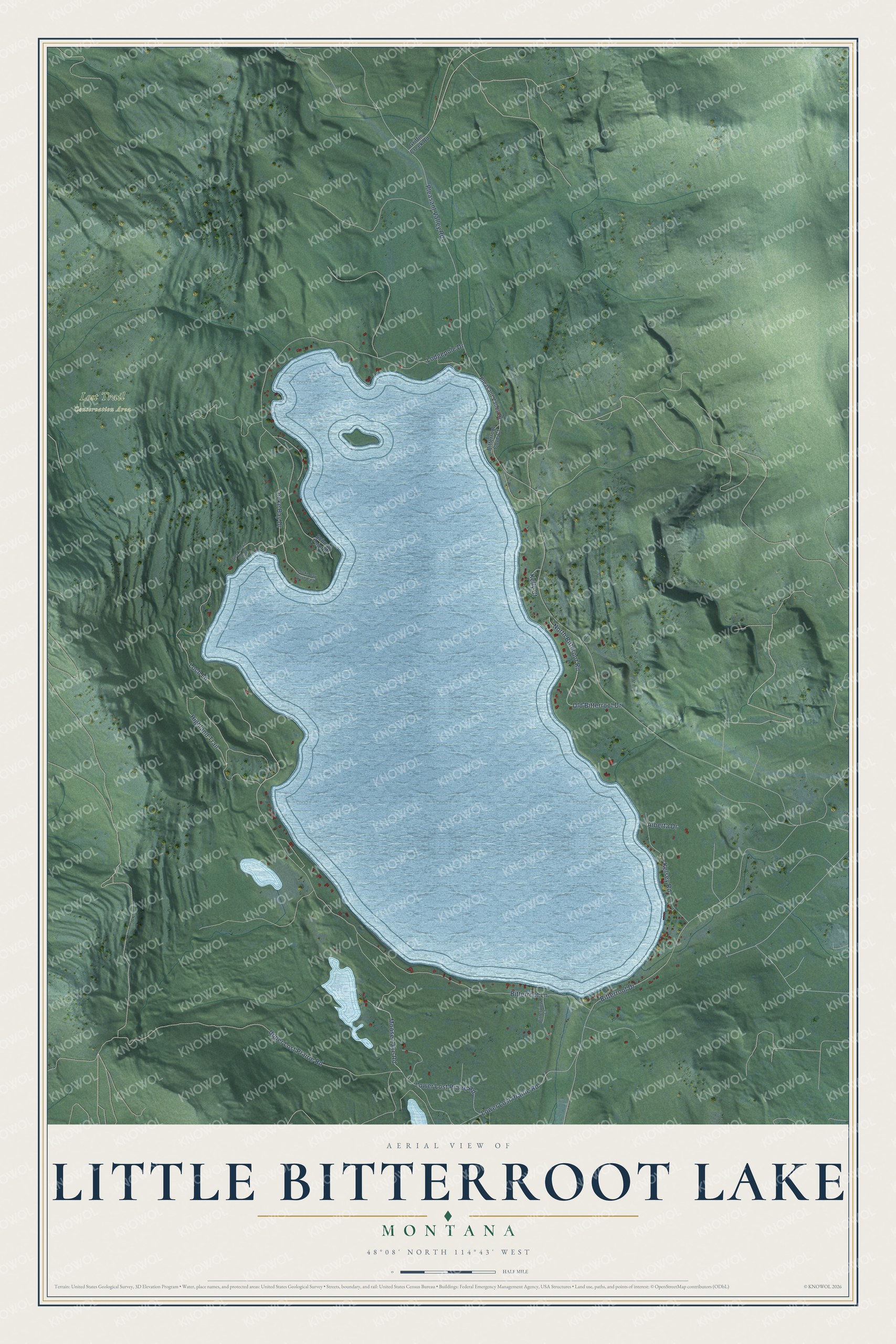 Watermarked full-map preview of Little Bitterroot Lake, Montana