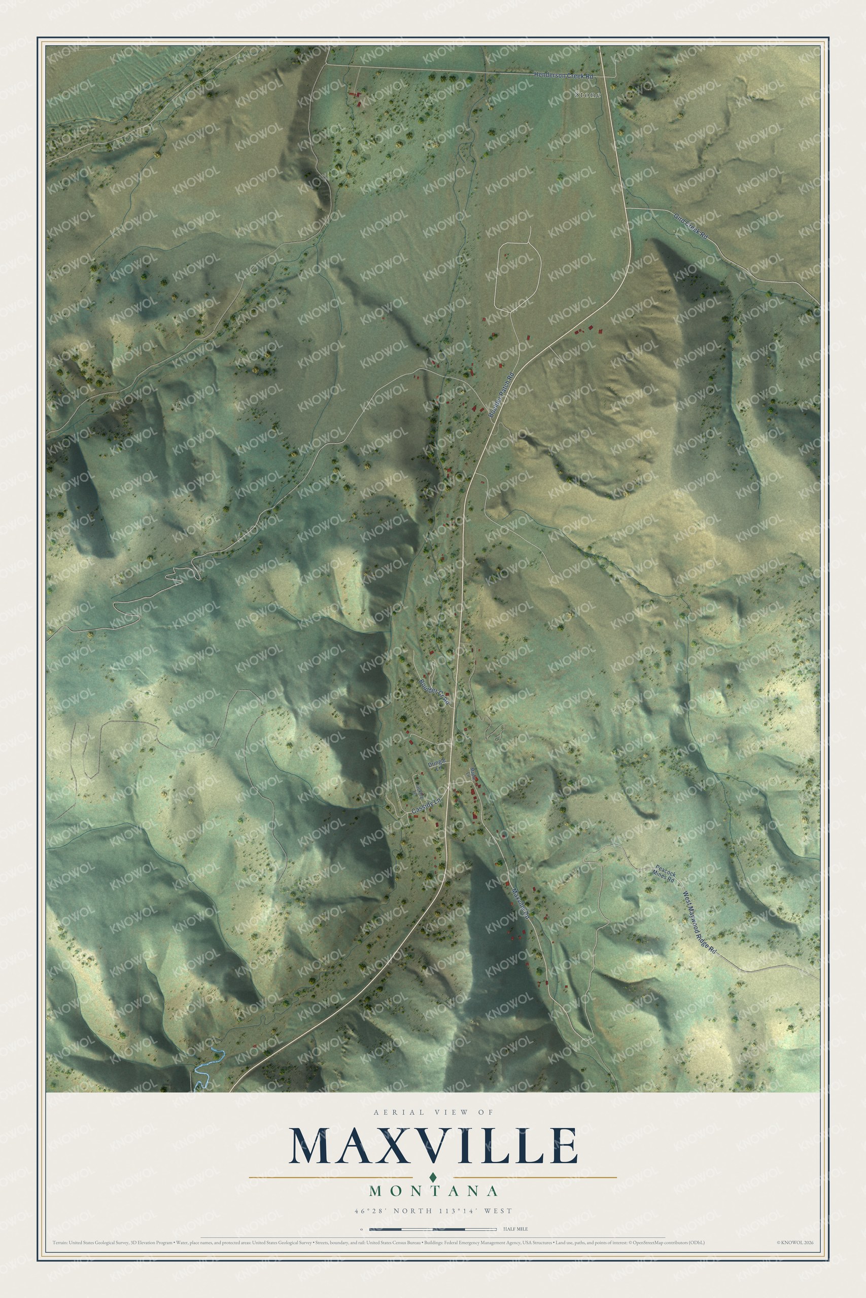 Watermarked full-map preview of Maxville, Montana