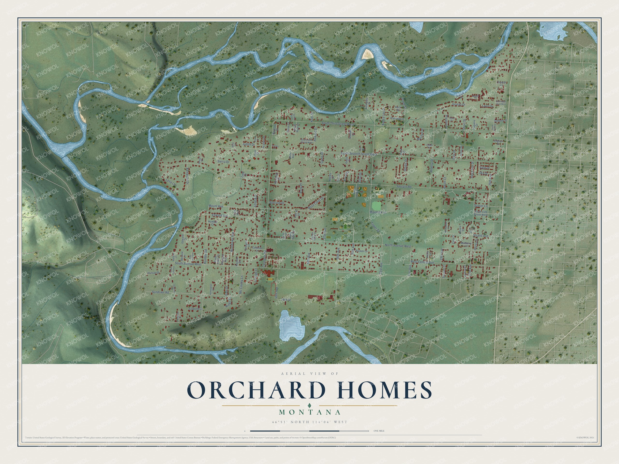 Watermarked full-map preview of Orchard Homes, Montana