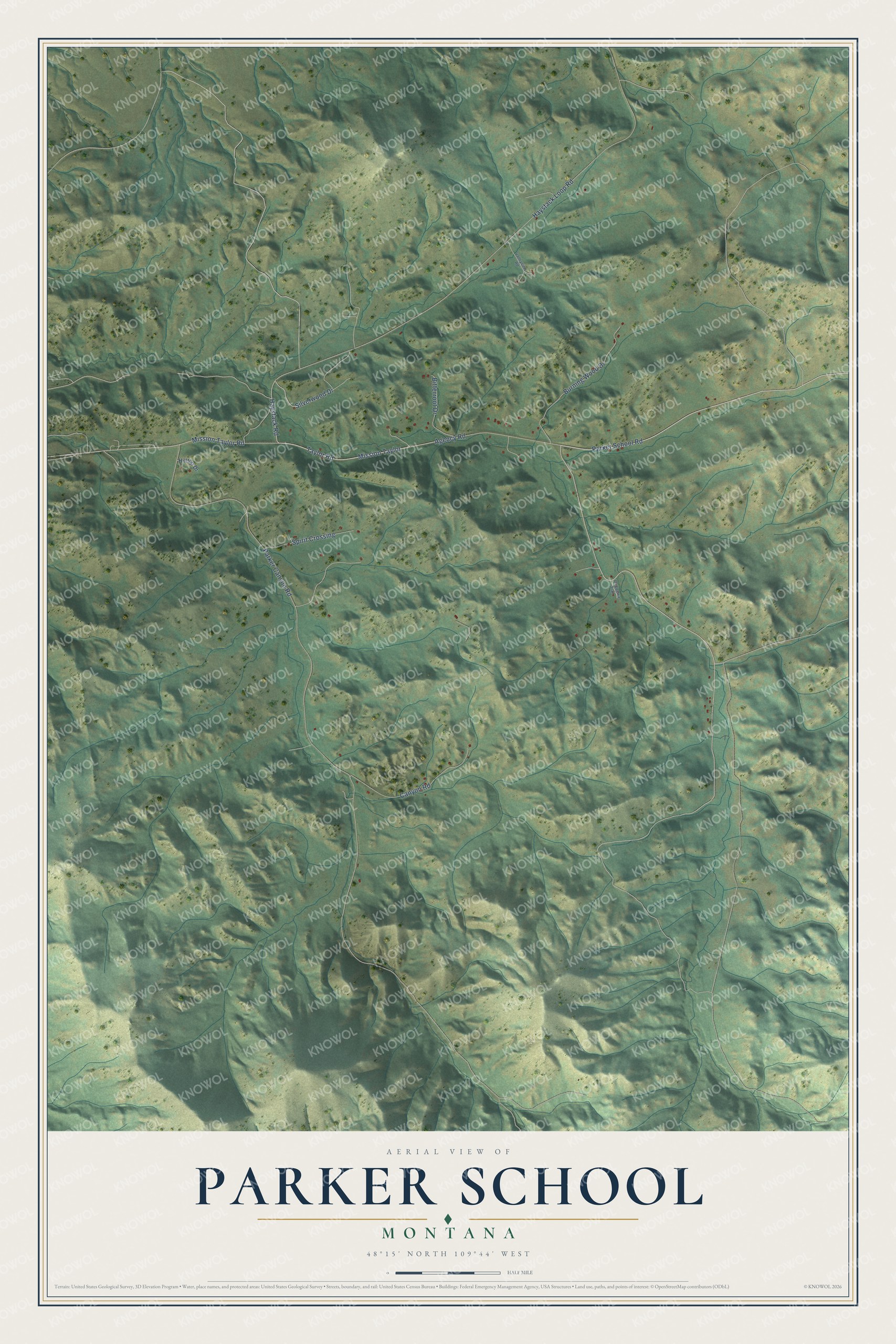 Watermarked full-map preview of Parker School, Montana