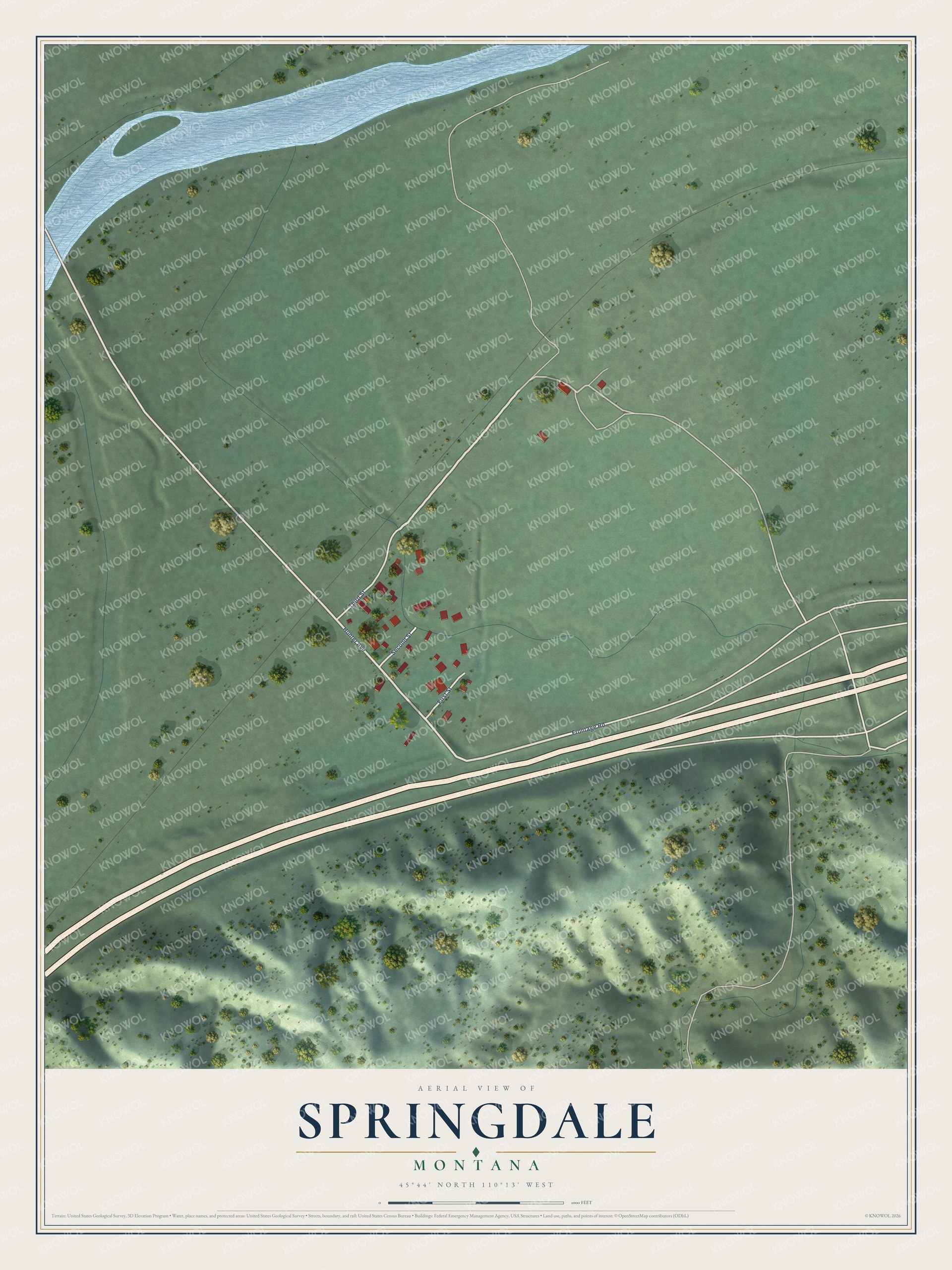 Watermarked full-map preview of Springdale, Montana