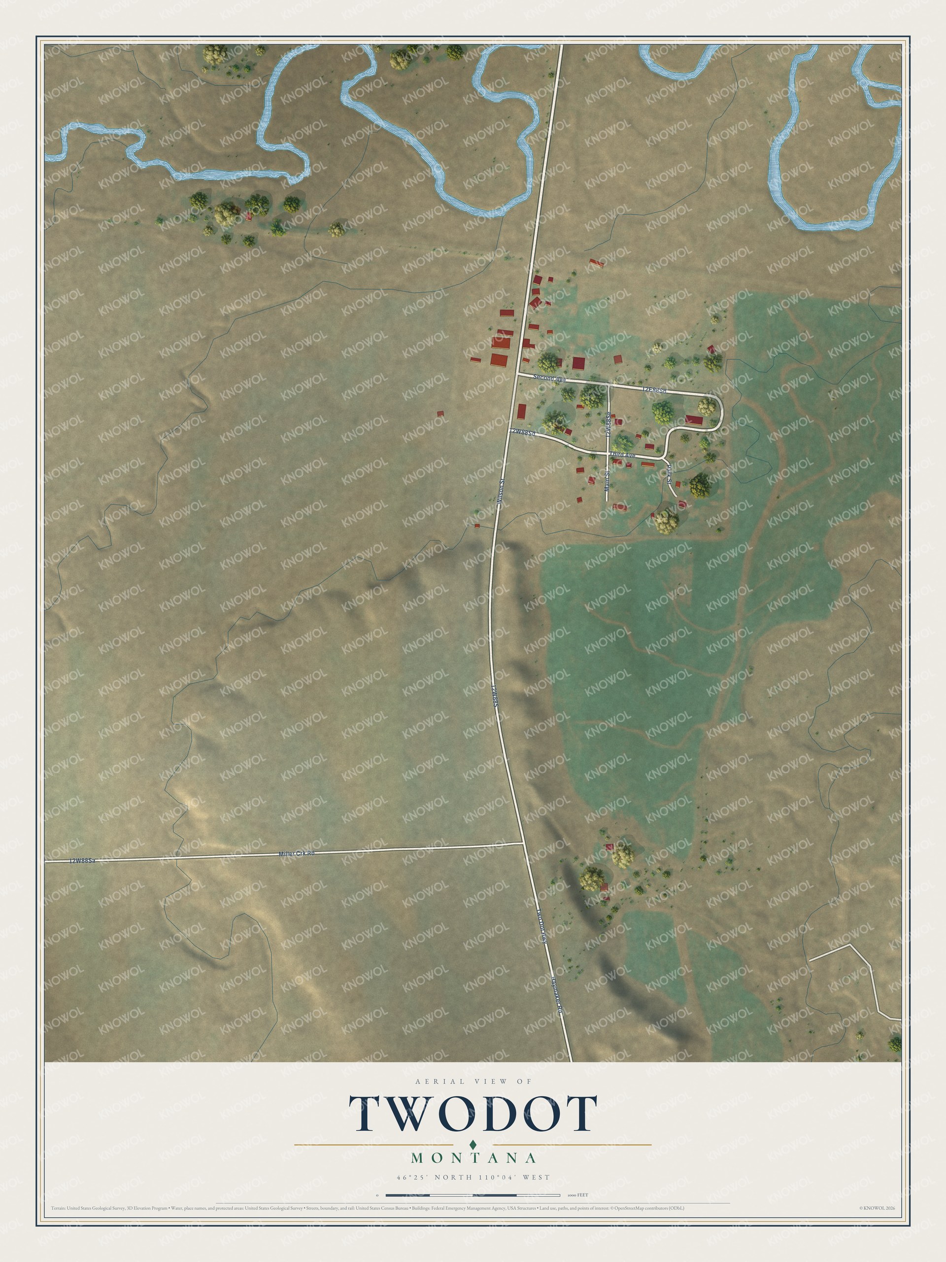 Watermarked full-map preview of Twodot, Montana