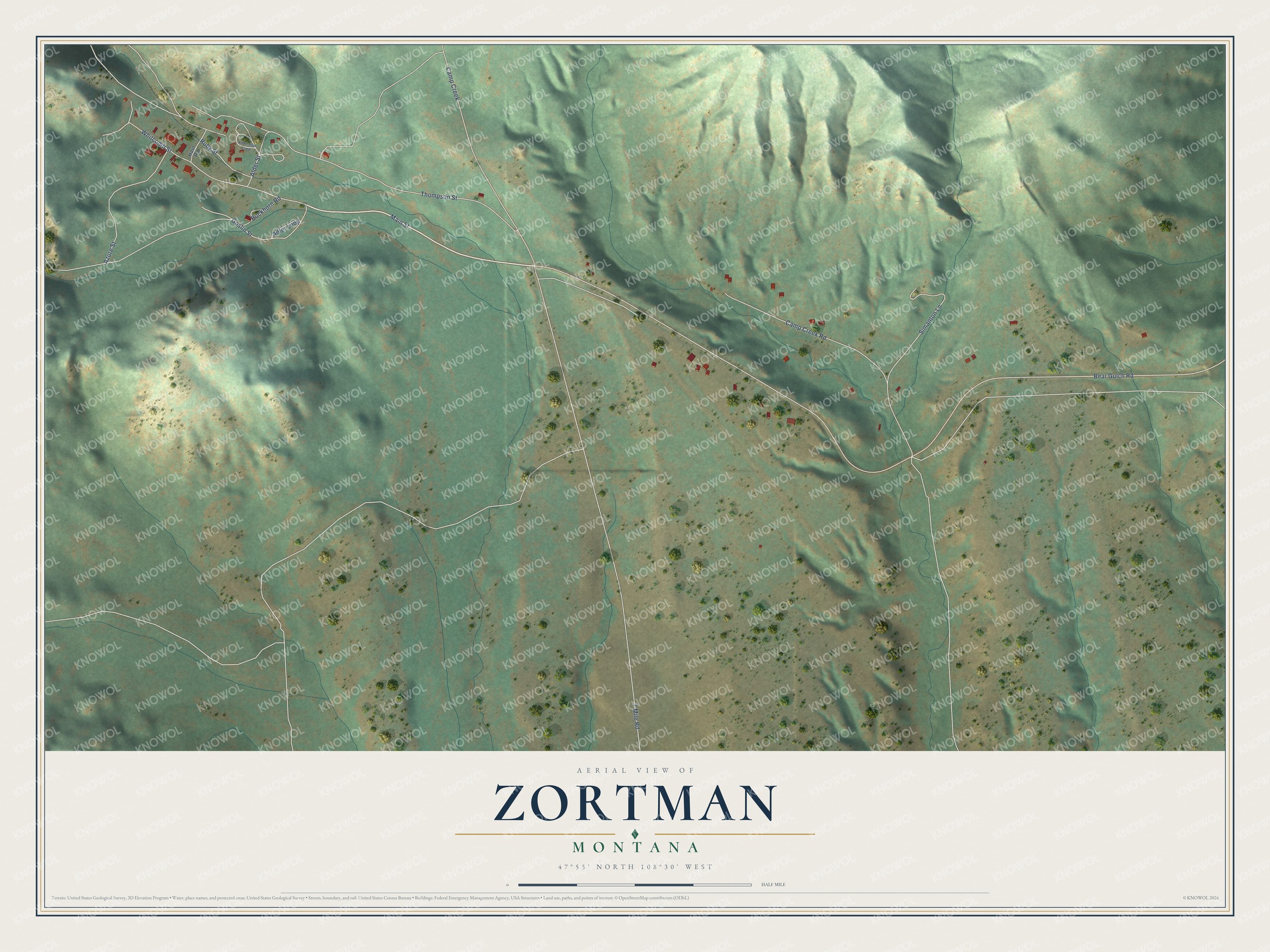 Watermarked full-map preview of Zortman, Montana