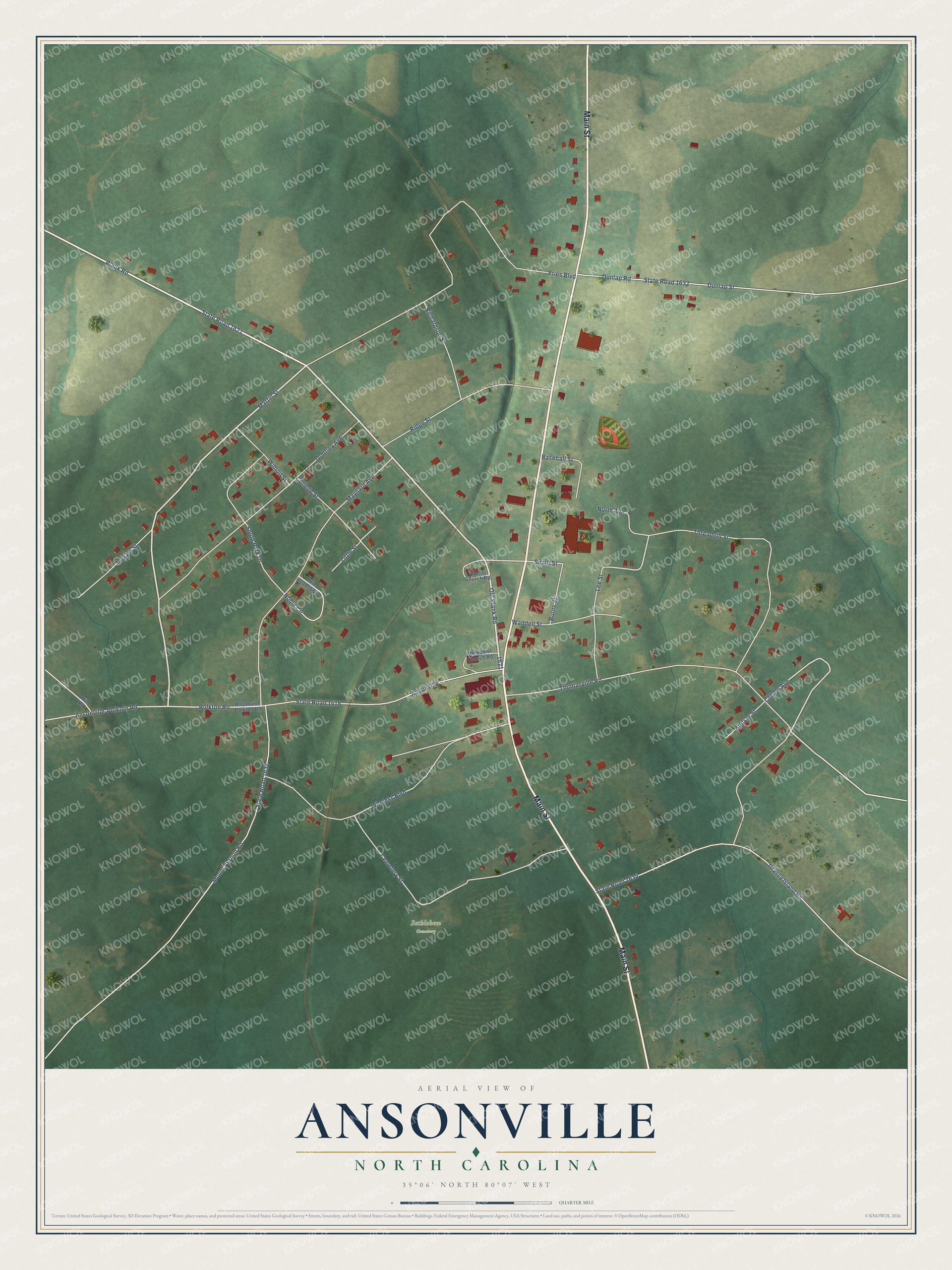 Watermarked full-map preview of Ansonville, North Carolina