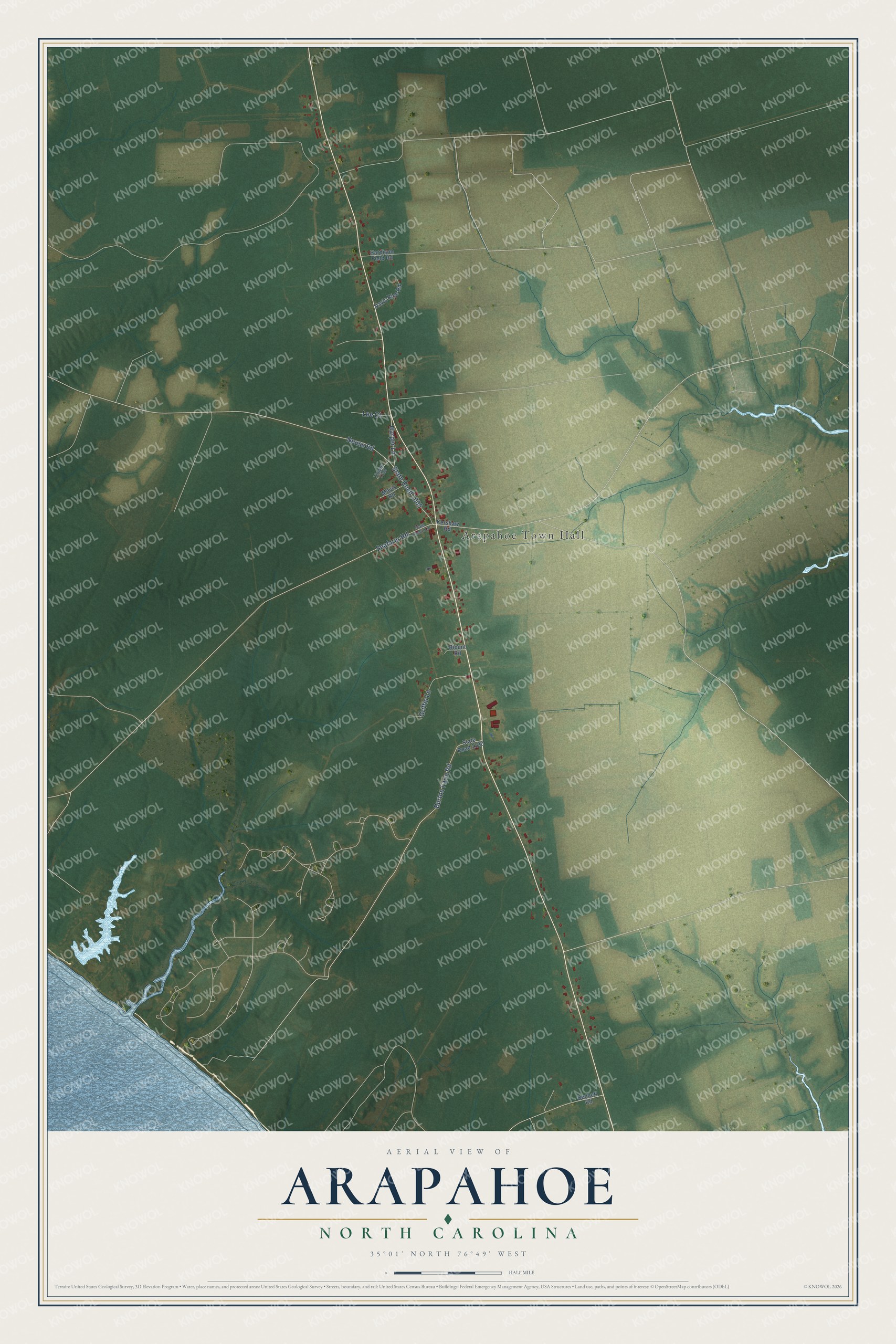 Watermarked full-map preview of Arapahoe, North Carolina