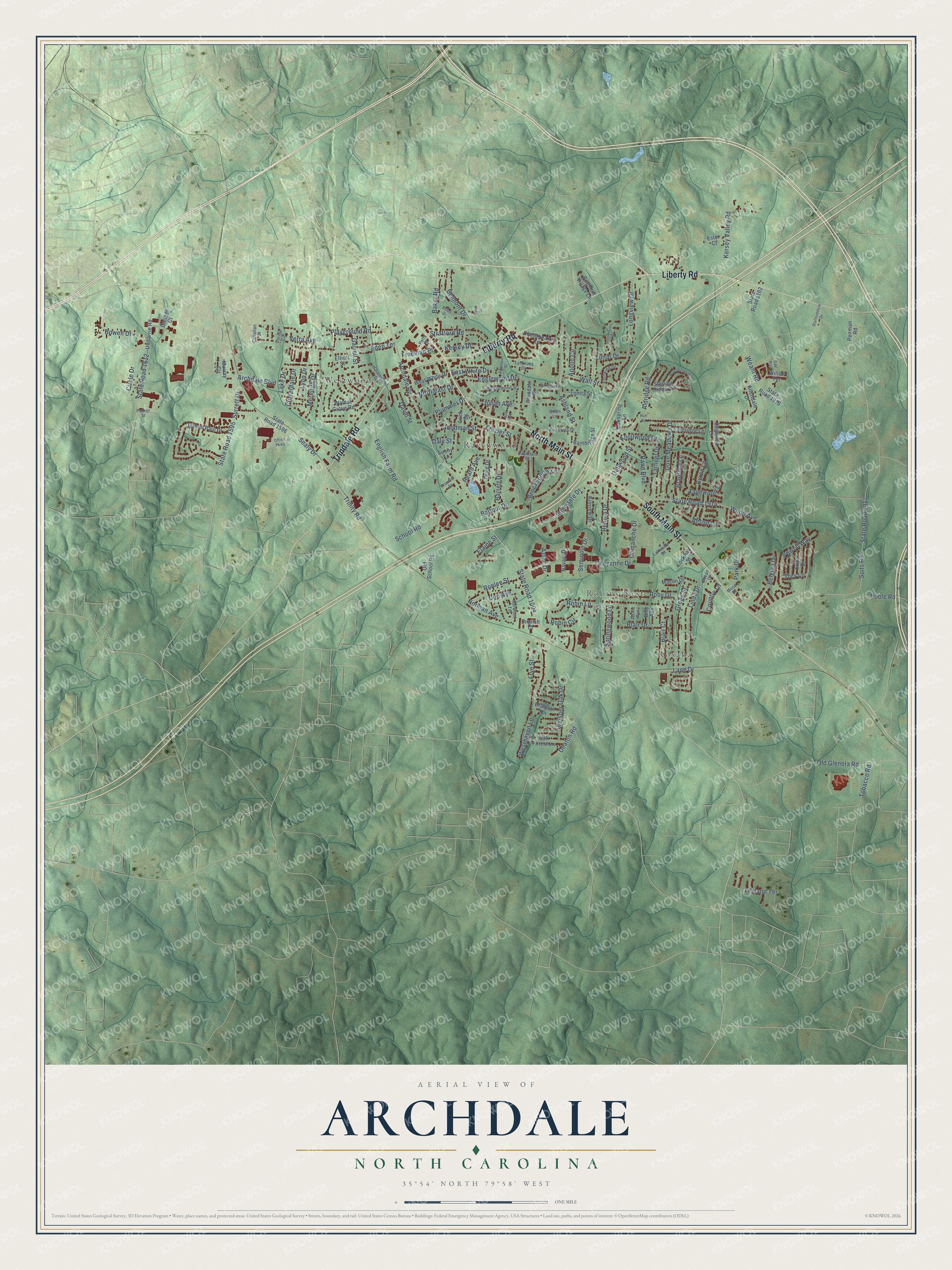 Watermarked full-map preview of Archdale, North Carolina
