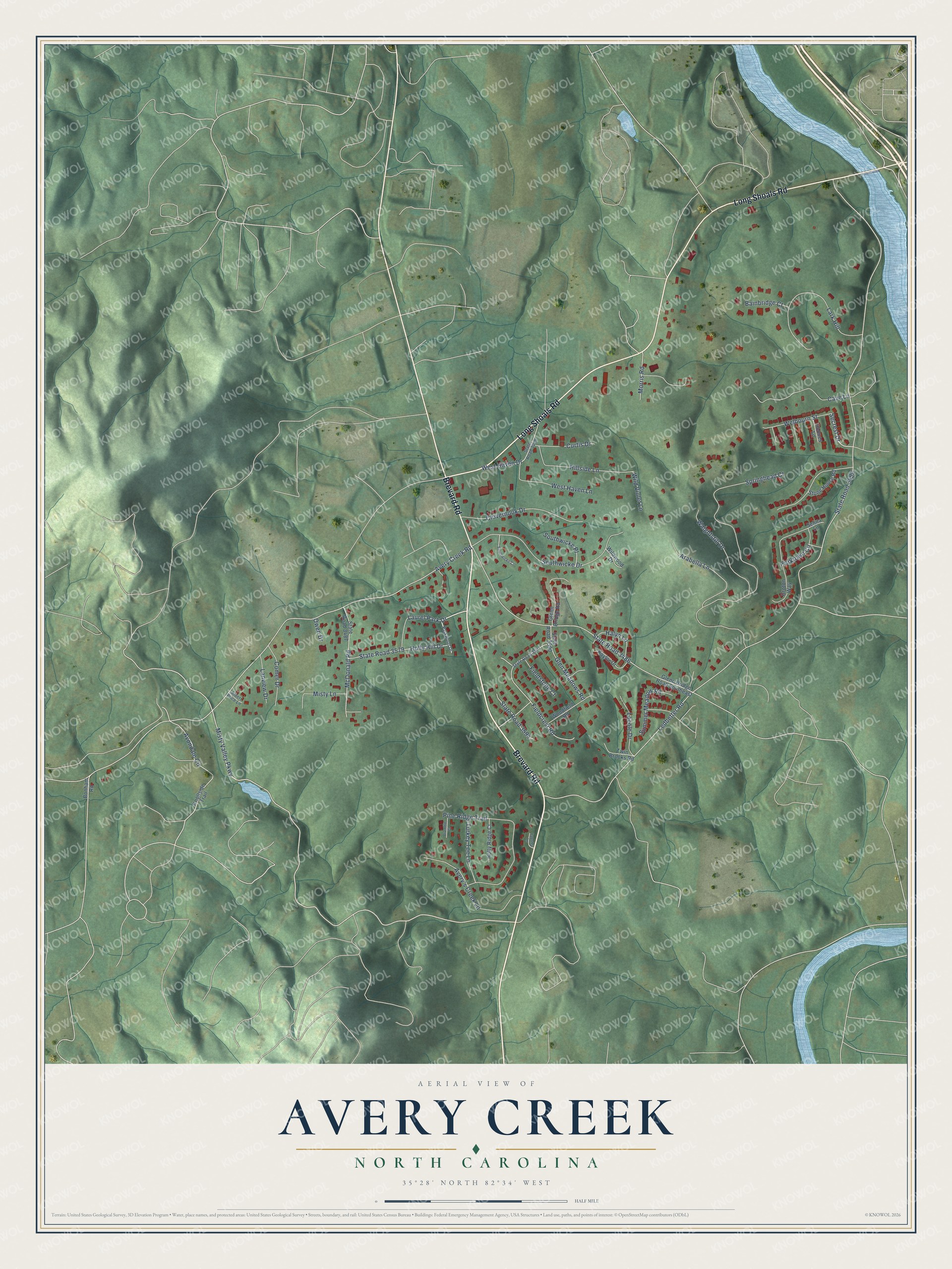 Watermarked full-map preview of Avery Creek, North Carolina