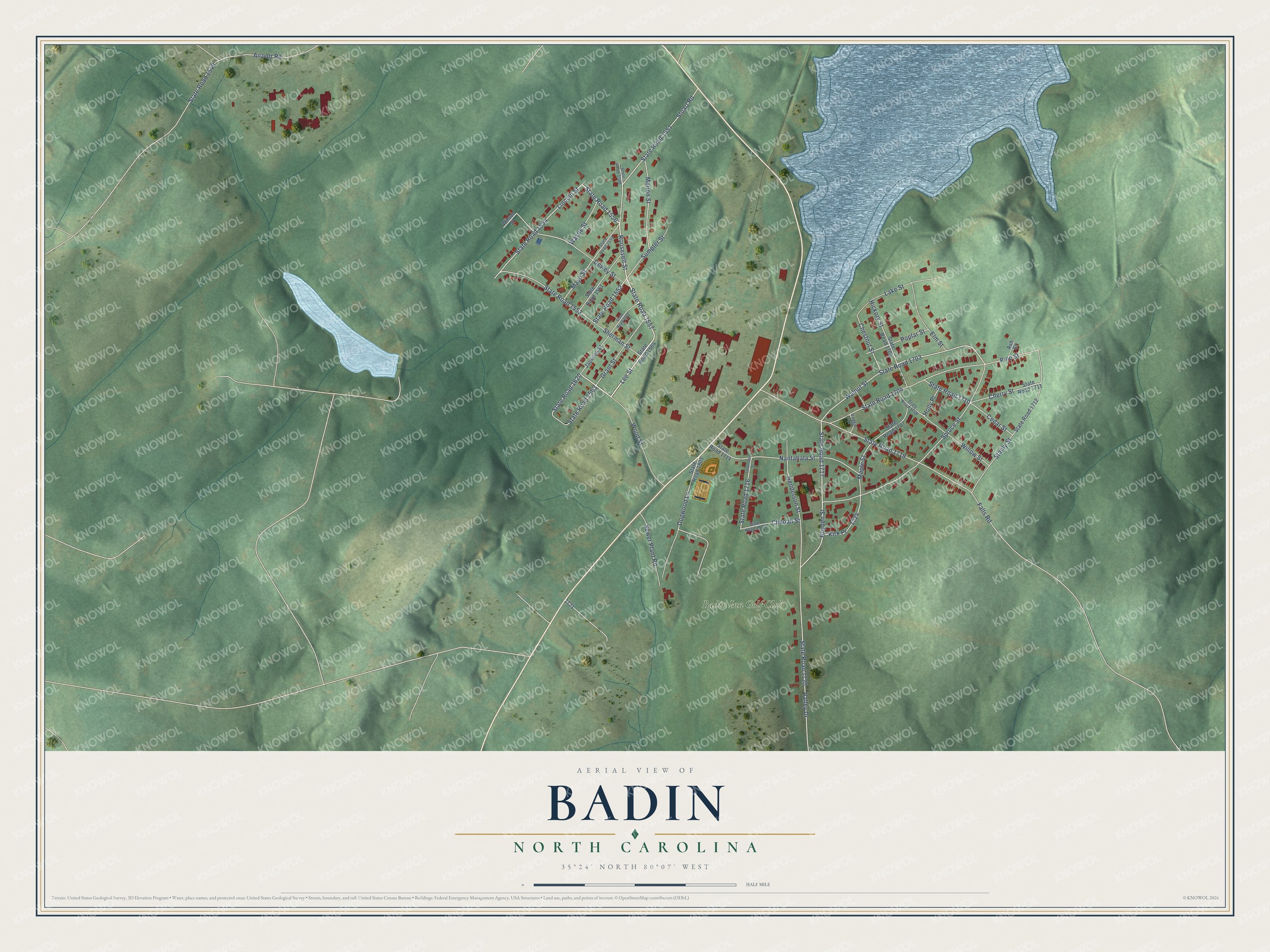Watermarked full-map preview of Badin, North Carolina