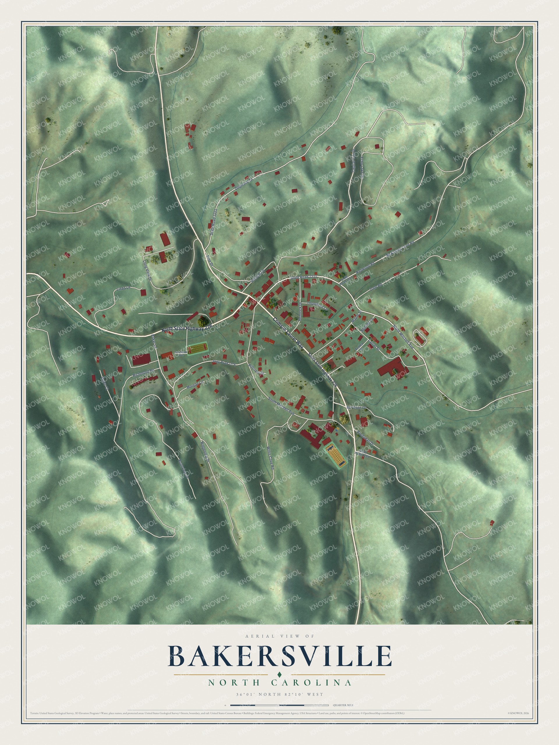 Watermarked full-map preview of Bakersville, North Carolina