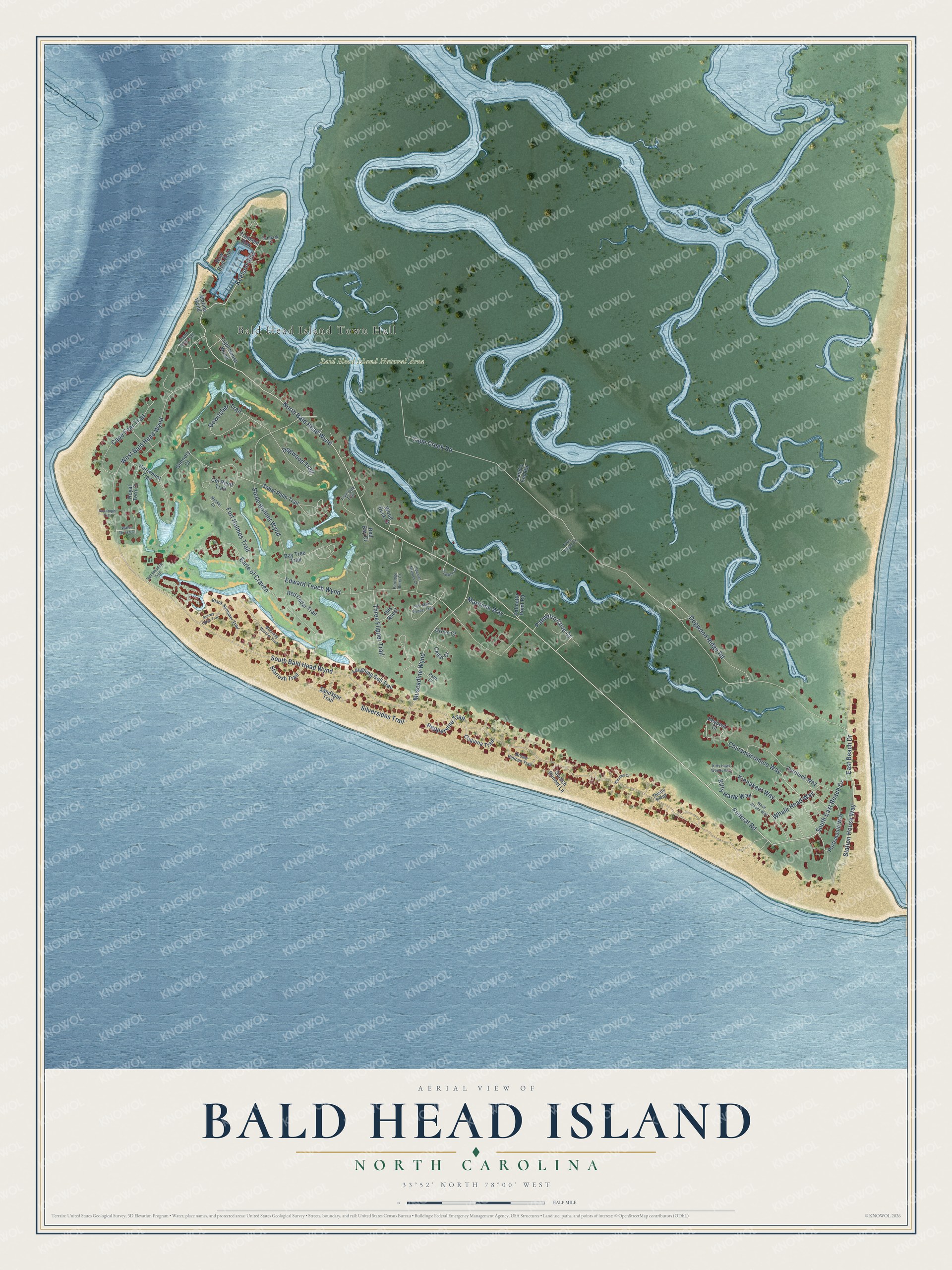 Watermarked full-map preview of Bald Head Island, North Carolina