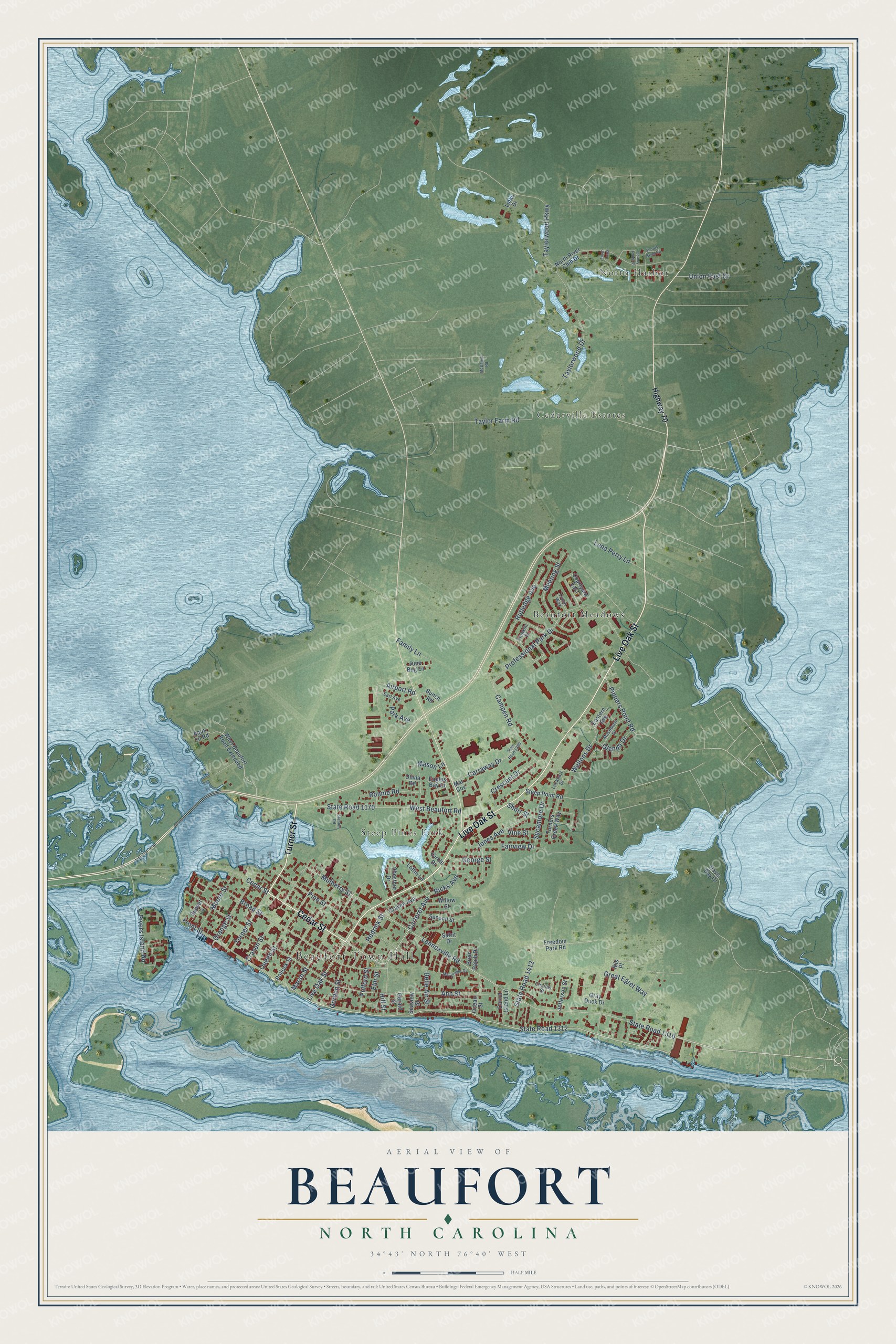 Watermarked full-map preview of Beaufort, North Carolina