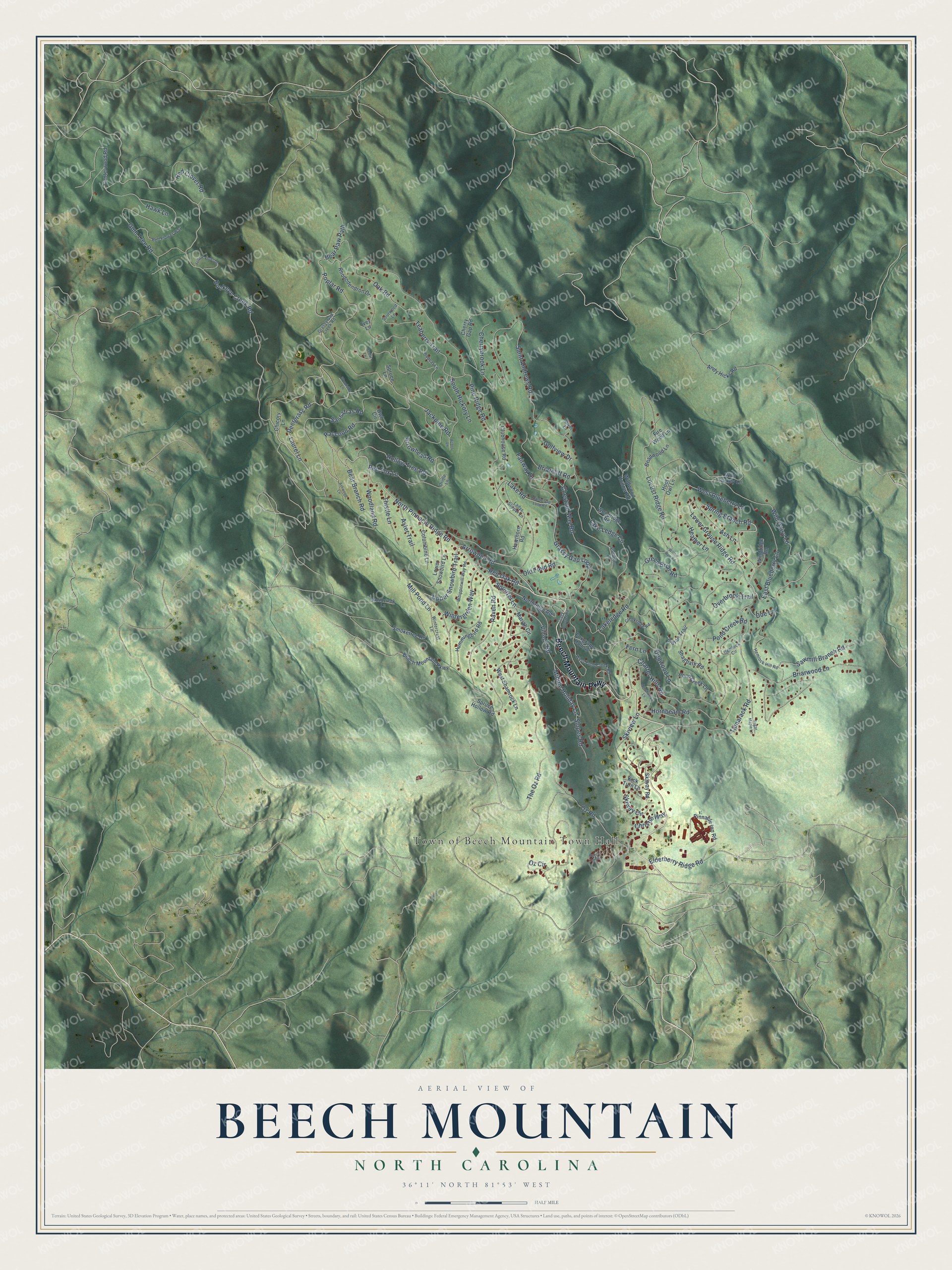 Watermarked full-map preview of Beech Mountain, North Carolina
